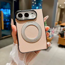 Dteck - for Apple iPhone Duo Magnetic Lychee Texture Case,Shock-absorbent Rugged Protective Cover with 360 Rotating Kickstand - Gold