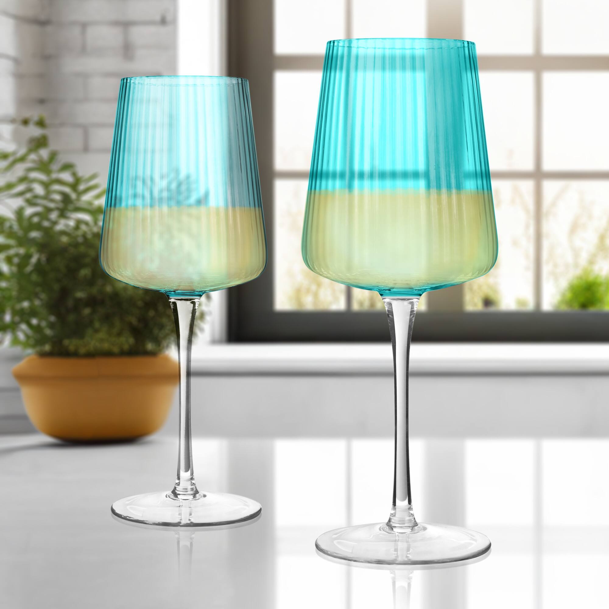 Alt View 2. Artland - Artland Soho Optic 16-Piece Glassware Set, Turquoise (Champagne & Double Old Fashion) - Turquoise.