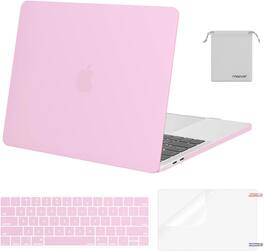 mosiso - MacBook Pro 13" hard shell case with keyboard skins, screen protector and storage bag - Clear Pink