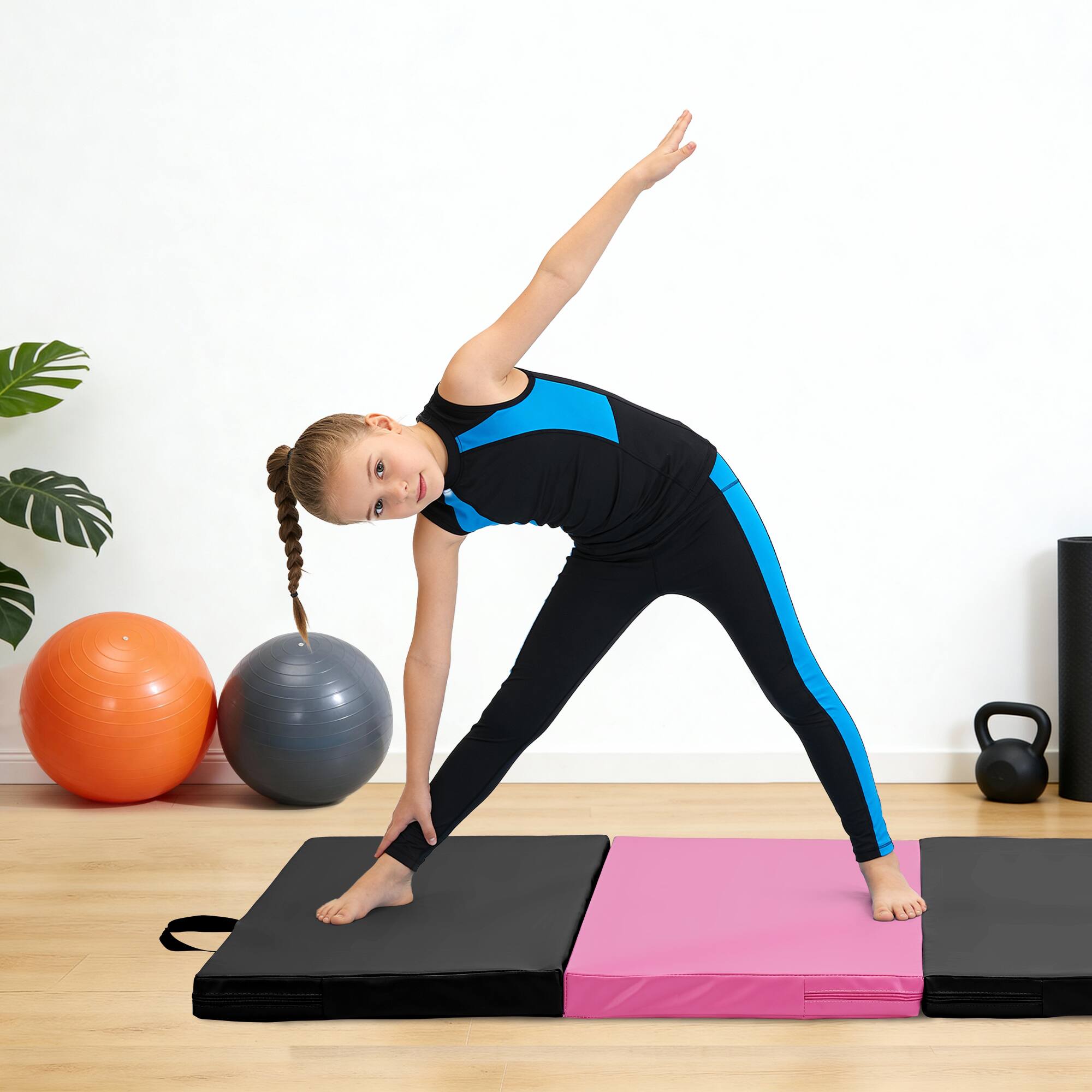 Ainfox 3'x6'x2'' 4 Panel Folding Gymnastics Mat, Exercise Gym Tumbling ...