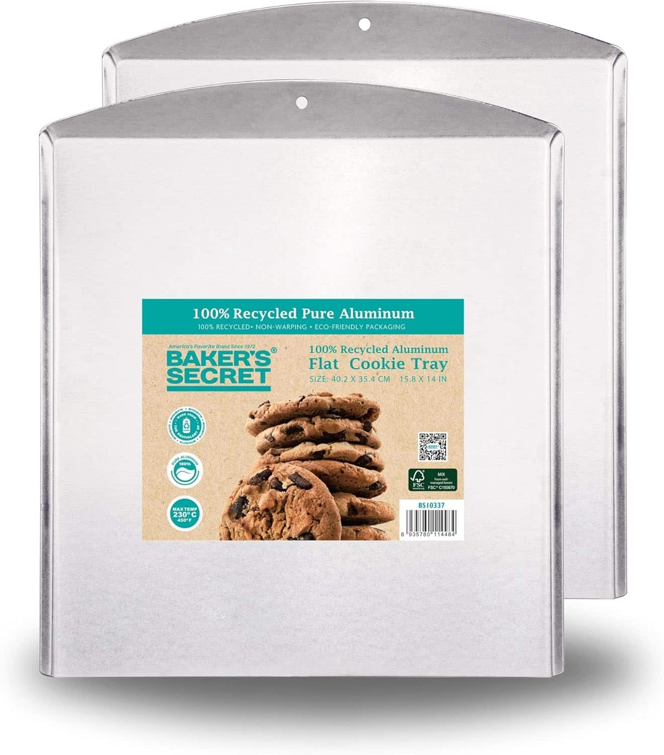 "Baker's Secret - Commercial Grade Natural Pure Aluminum 2-Pack Cookie Sheet, 16"" x 13.8"" x 0.1"" - Silver" price history on PriceWatchPro