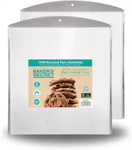 Baker's Secret - Commercial Grade Natural Pure Aluminum 2-Pack Cookie Sheet, 16" x 13.8" x 0.1" - Silver