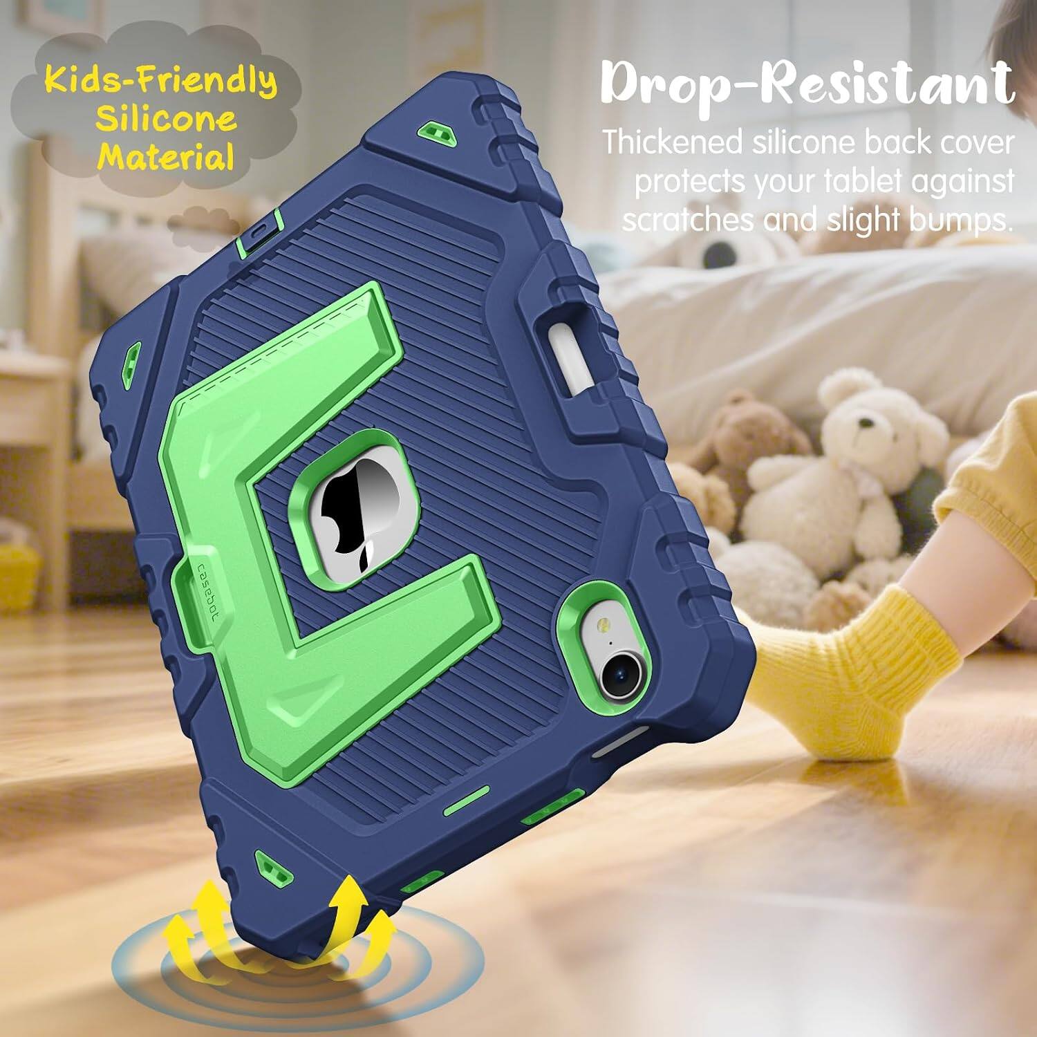 Kids-Friendly Silicone Material

Drop-Resistant

Thickened silicone back cover protects your tablet against scratches and slight bumps.
