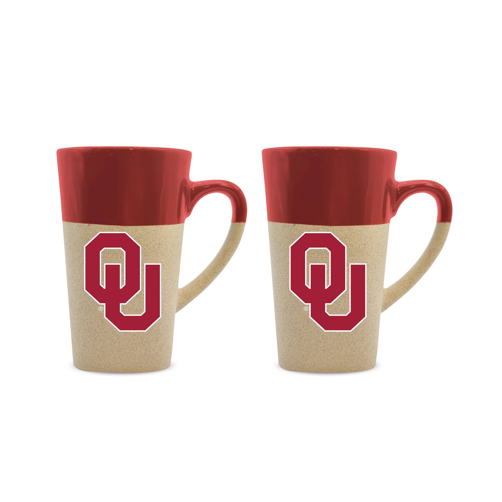 Front. The Fanatic Group - Oklahoma Sooners 16oz. Two-Pack Ceramic Mug Set - Red.