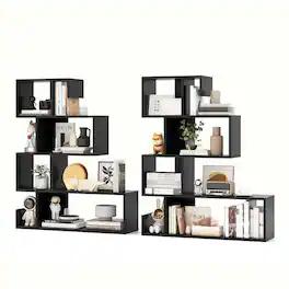 Costway - 2 PCS 5-Tier S-Shaped Bookshelf with Open Cubes Anti-Toppling Kits Freestanding Bookcase - Black