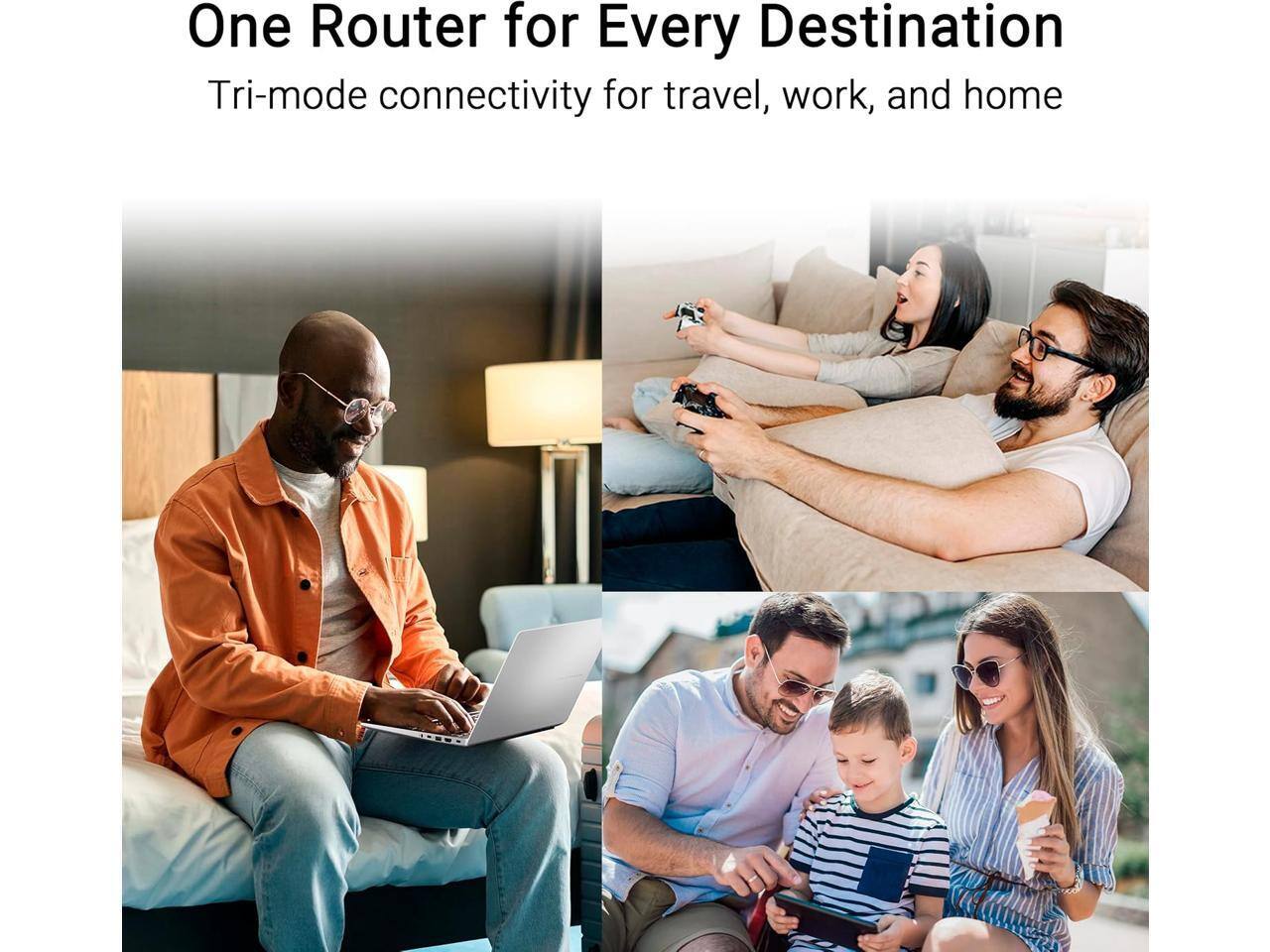 One Router for Every Destination  
Tri-mode connectivity for travel, work, and home
