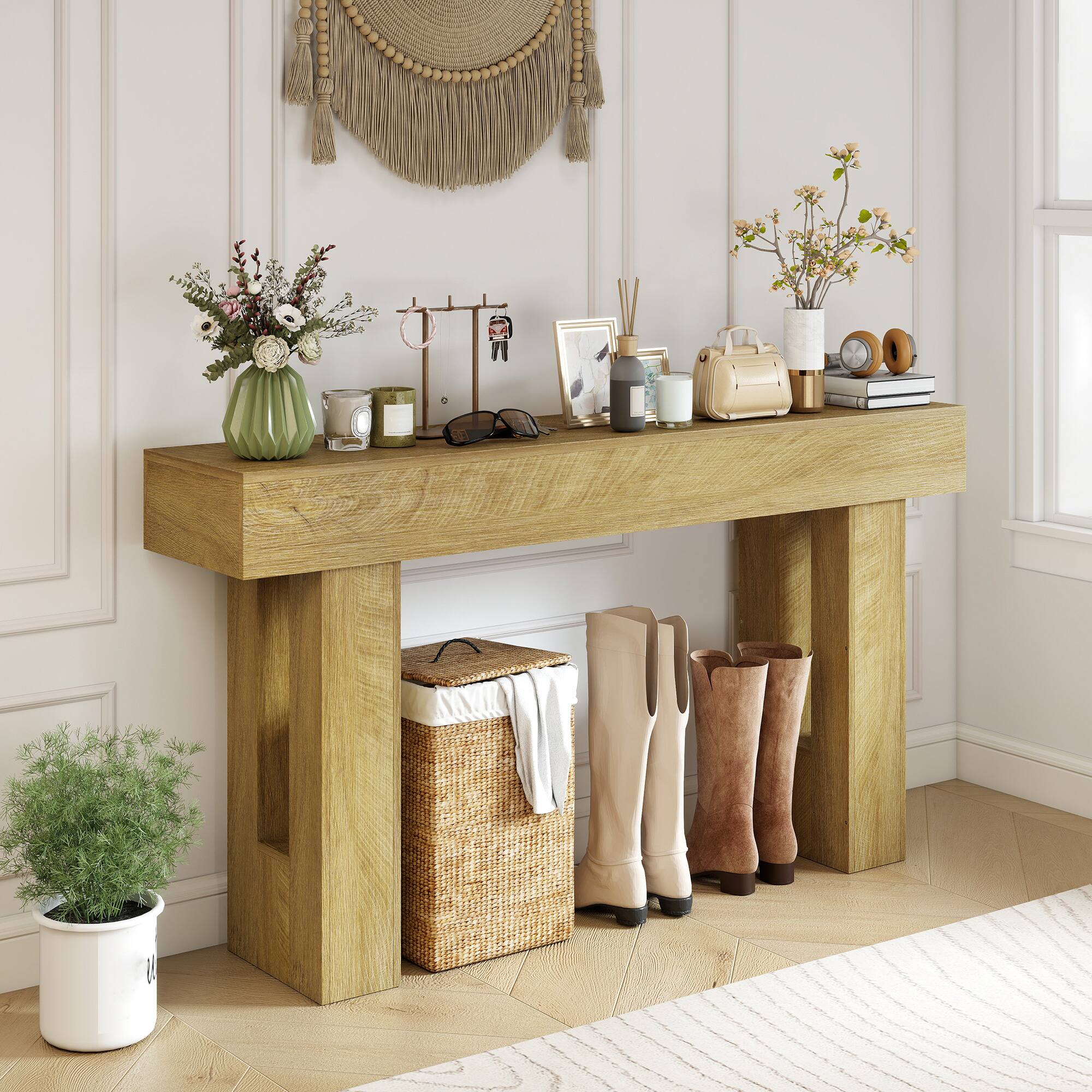 Alt View 1. Homcom - Inch Console Table, Sofa Table Behind the Couch with Thickened Tabletop for Living Room, Hallway - Oak.