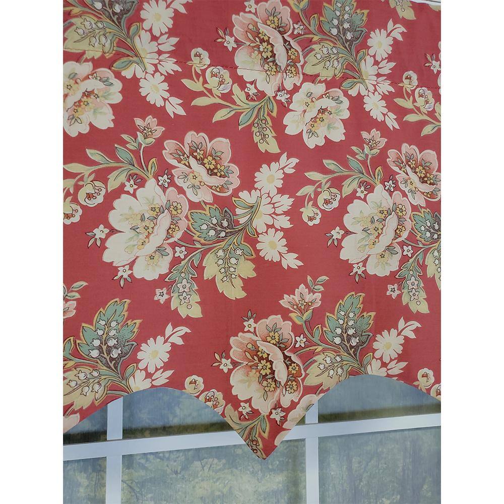 Left. RLF Home - RLF Home Linda Regal 3" Rod Pocket Lining Luxurious and Elegant Window Treatment Valance 50" x 17" Red - Red.