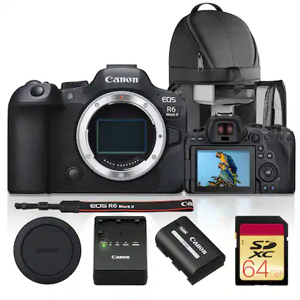 Canon EOS R6 Mark II
- Canon LP-EGP IP
- Canon SD XC 64GB