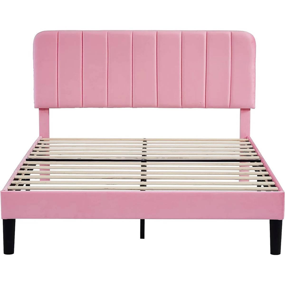 Back. Hivvago - Hivvago Queen size Upholstered Platform Bed Frame with Headboard - Pink.