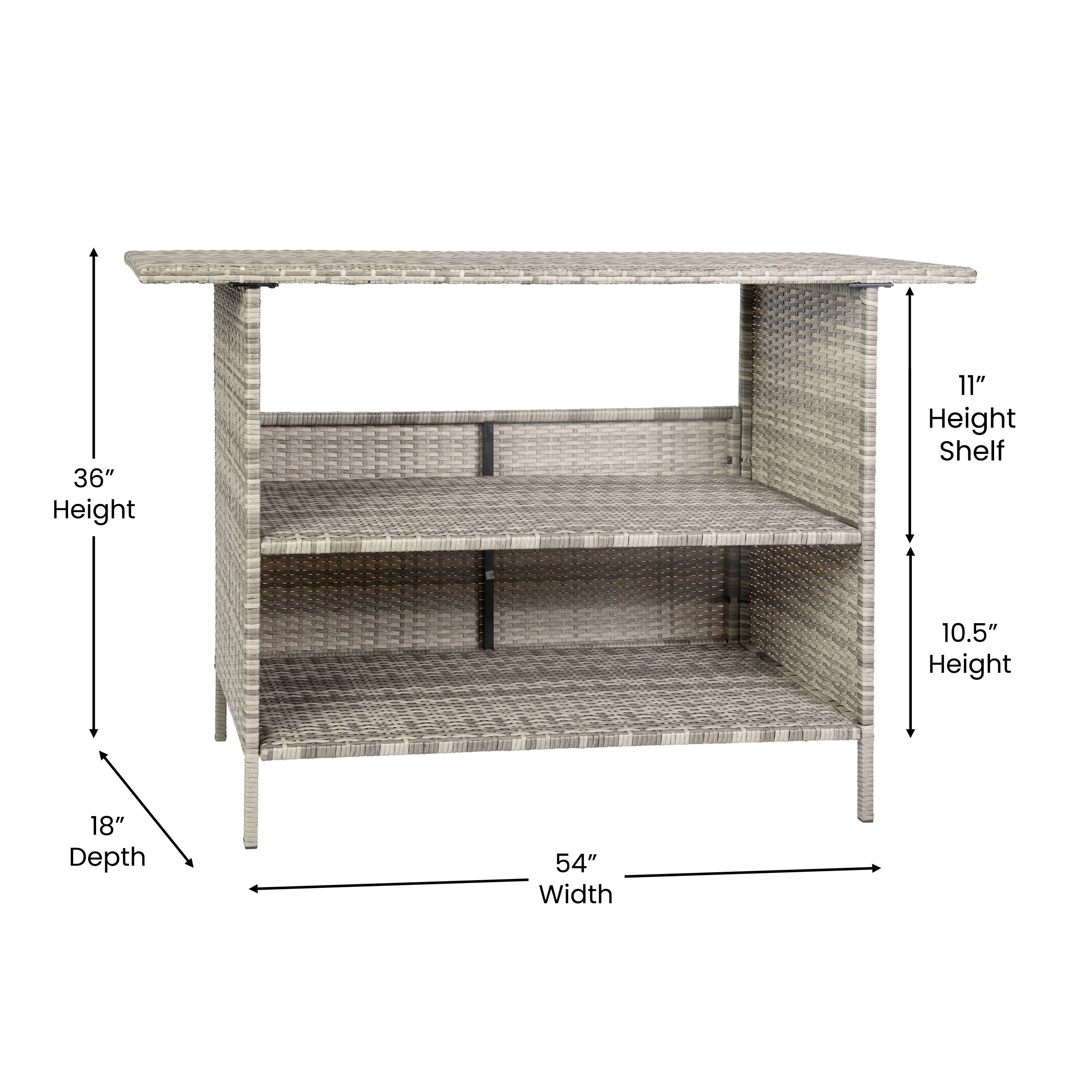 36" Height  
11" Height Shelf  
10.5" Height  
18" Depth  
54" Width