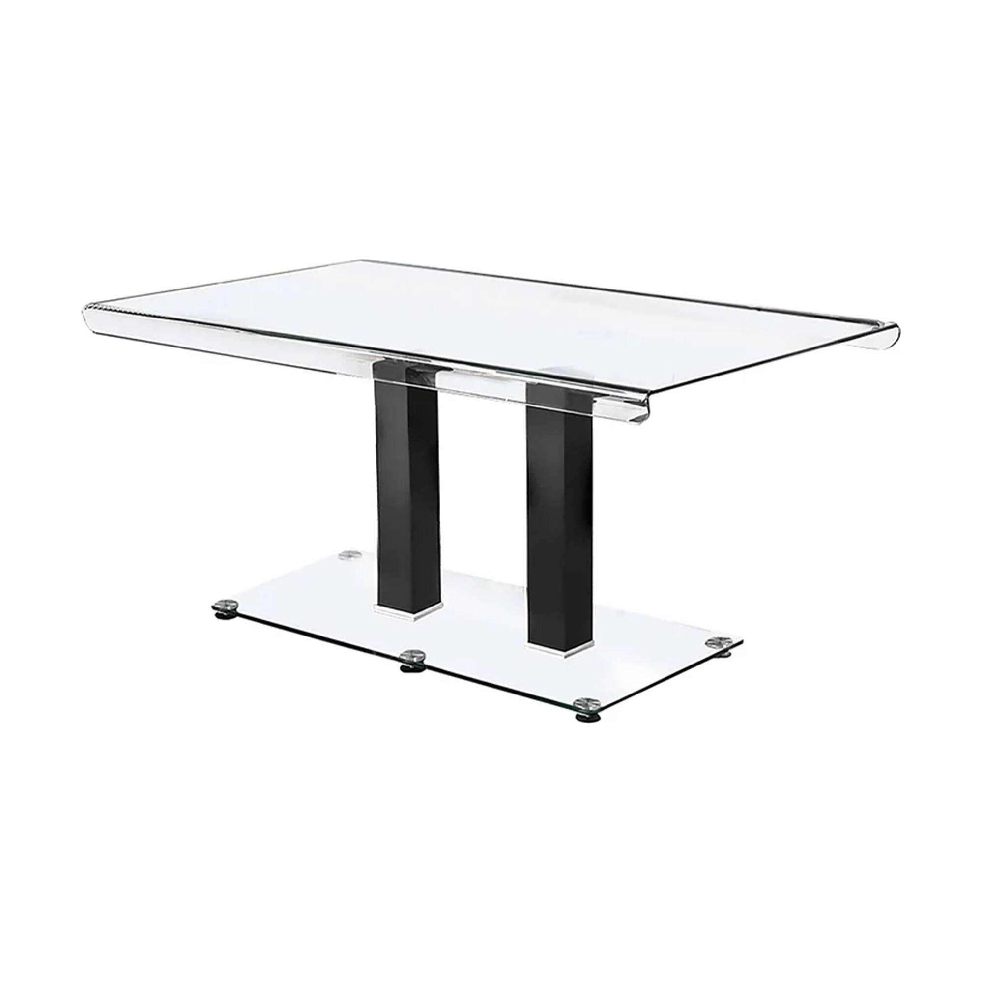 Alt View 1. Manhattan Lane - Fely 7pc Dining Table and Chair Set, Glass Top, Black Faux Leather - Black, Chrome.