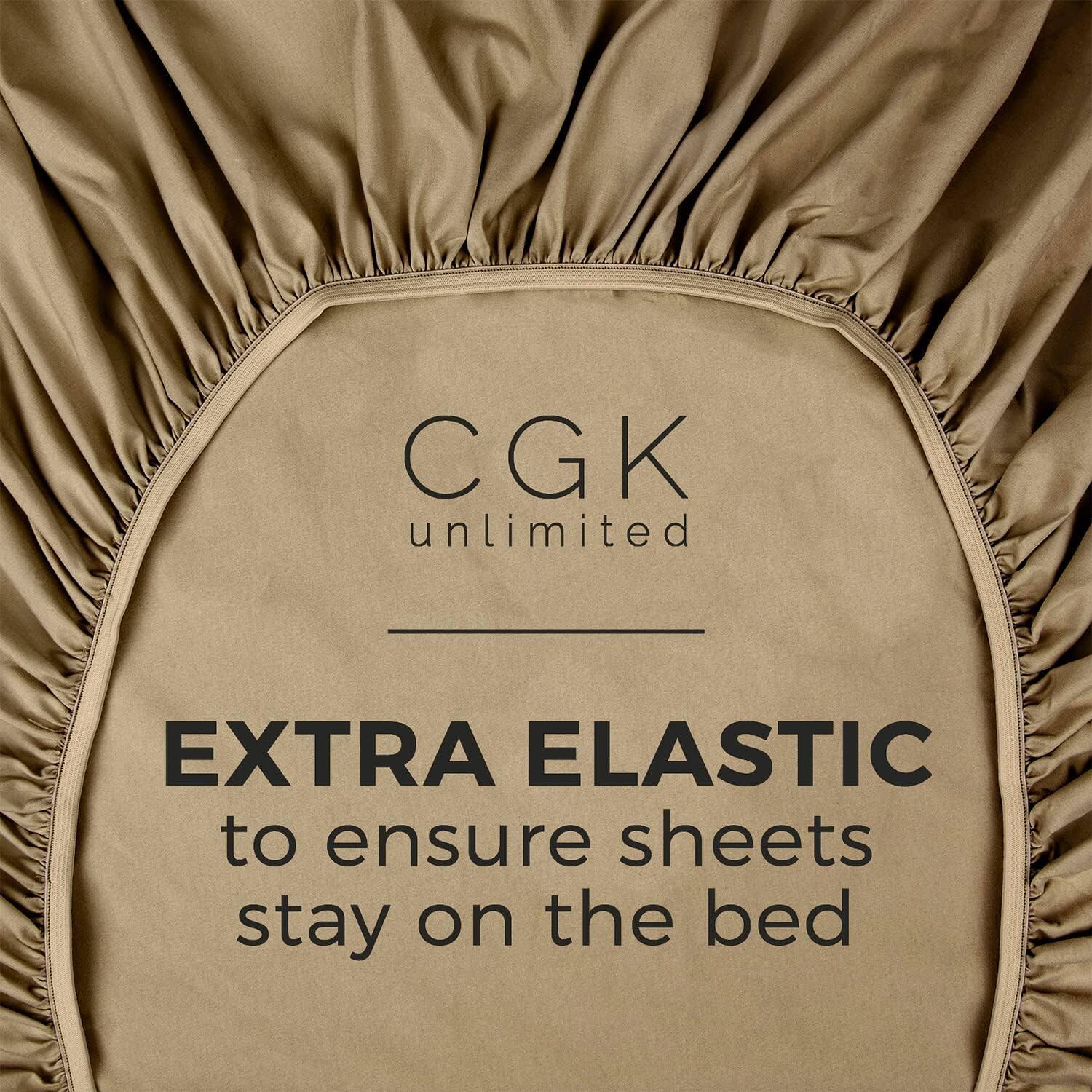 CGK Linens - 100% Cotton Sateen 400 TC Fitted Sheet Only - Deep Pocket for 8"-16" Mattresses - Queen - Beige - Thumbnail 4