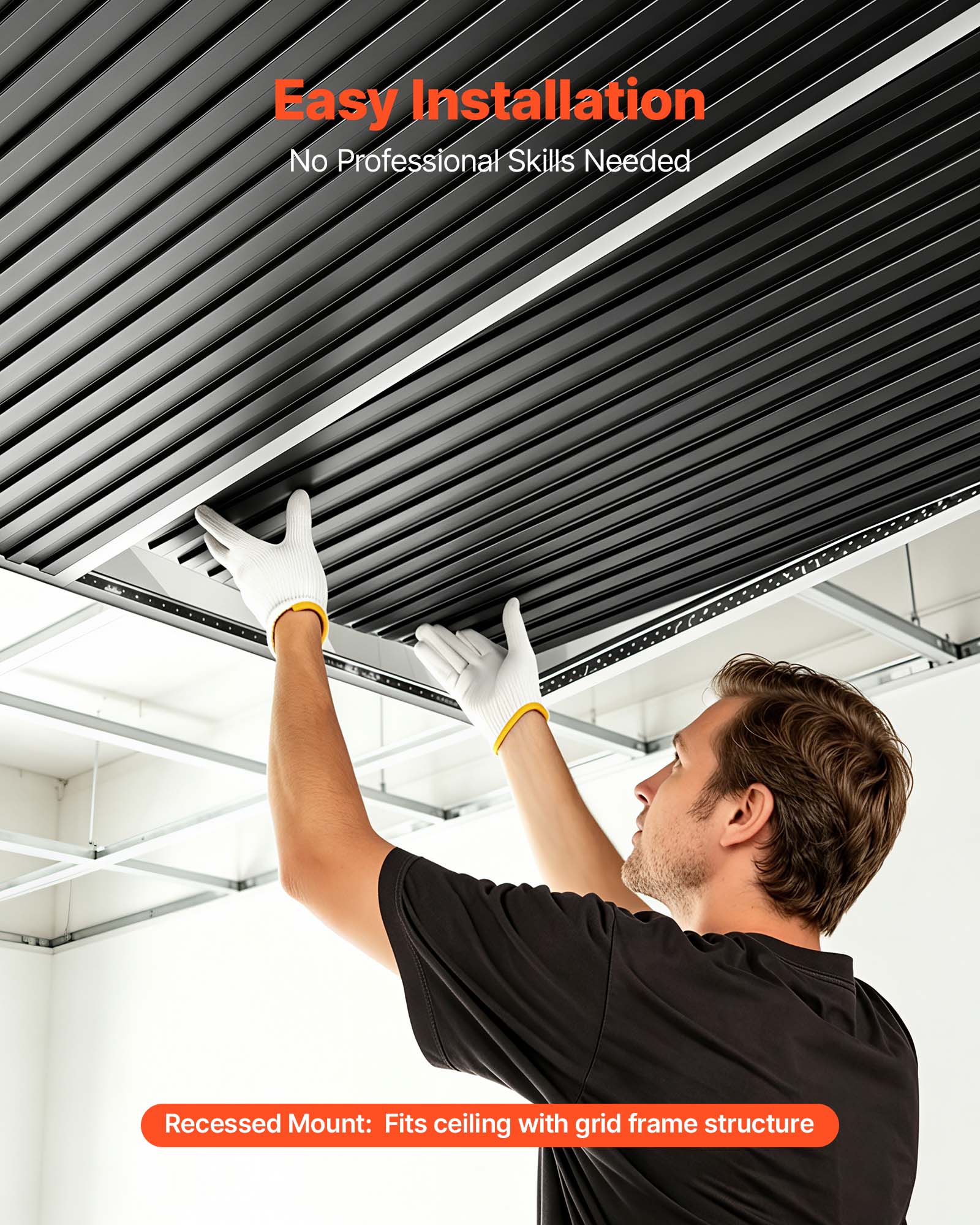 Easy Installation  
No Professional Skills Needed  

Recessed Mount: Fits ceiling with grid frame structure