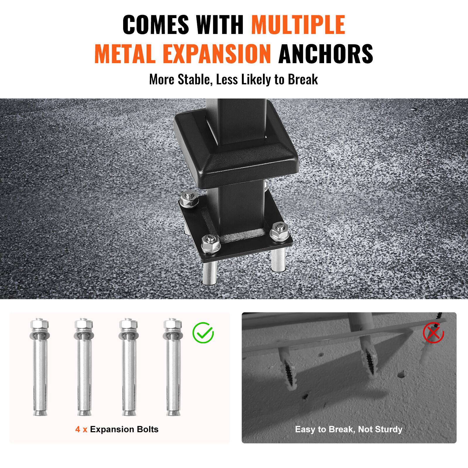 COMES WITH MULTIPLE METAL EXPANSION ANCHORS  
More Stable, Less Likely to Break  

4 x Expansion Bolts  

Easy to Break, Not Sturdy