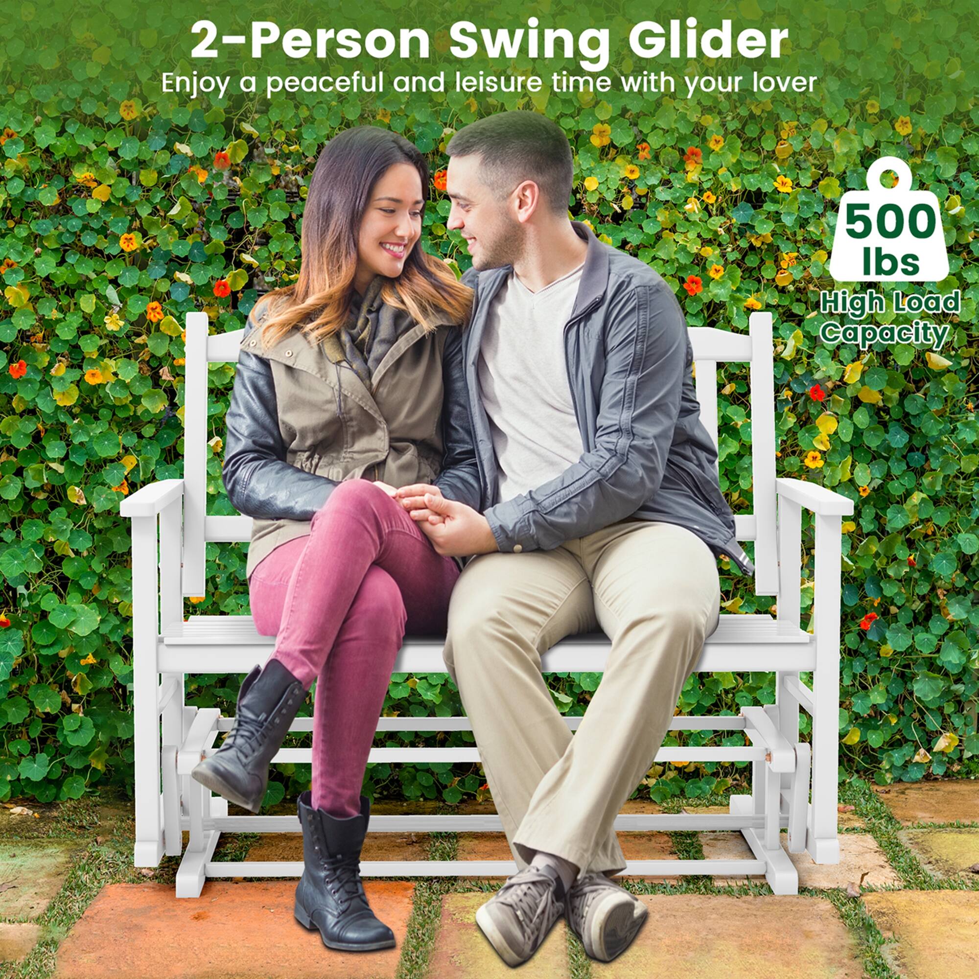 2-Person Swing Glider: Enjoy a peaceful and leisure time with your lover. 500 lbs High Load Capacity.