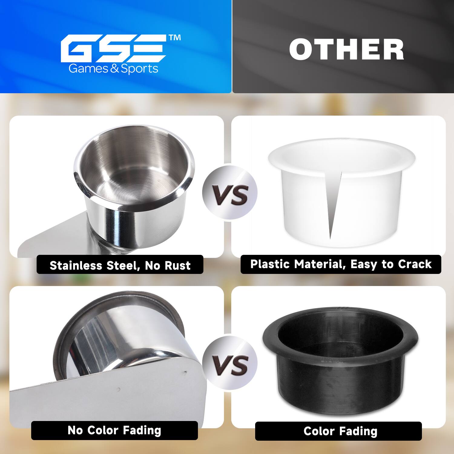 TM GSS Games & Sports OTHER VS Stainless Steel, No Rust VS Plastic Material, Easy to Crack VS No Color Fading Color Fading