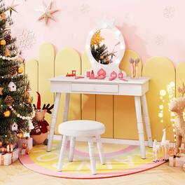 Costway - Kids Vanity Set Princess Vanity Table & Chair Set with Lighted Mirror - White