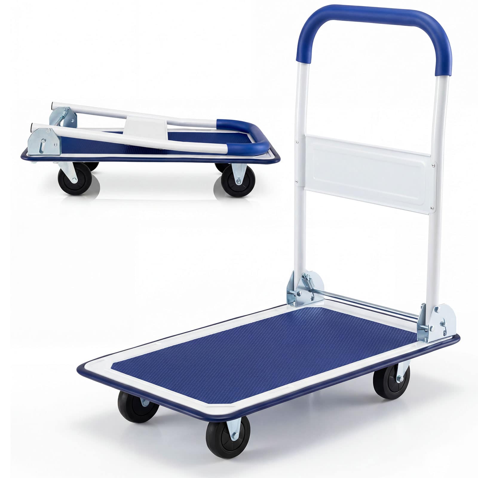 Front. Costway - Costway 330lbs Platform Cart Dolly Foldable Push Hand Iron - Blue.