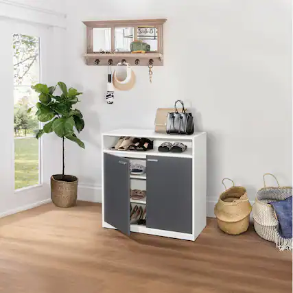 Front. Kings Brand Furniture - Kings Brand Furniture Marcy 2-Door Shoe Storage Cabinet - White.