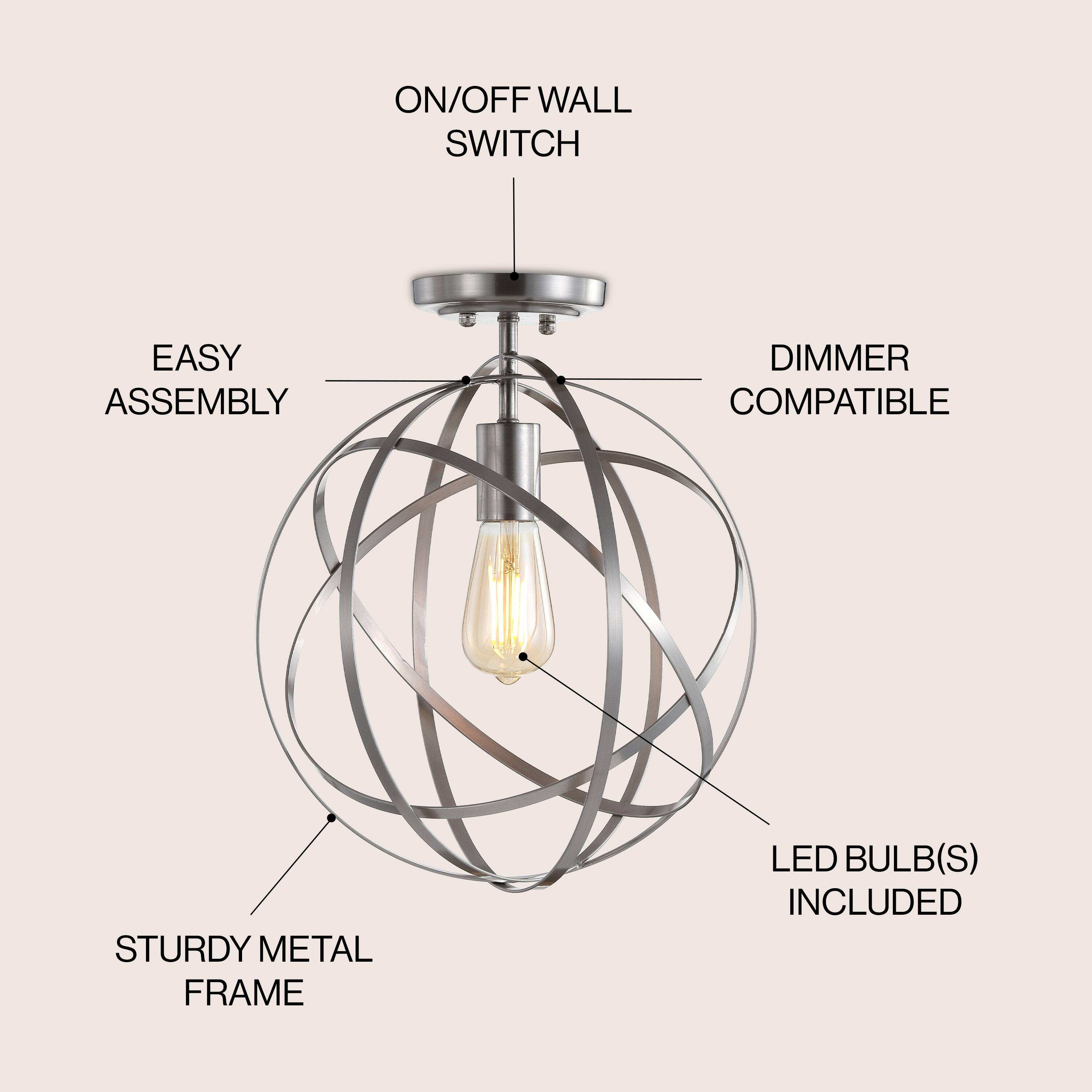 ON/OFF WALL SWITCH  
EASY ASSEMBLY  
DIMMER COMPATIBLE  
STURDY METAL FRAME  
LED BULB(S) INCLUDED