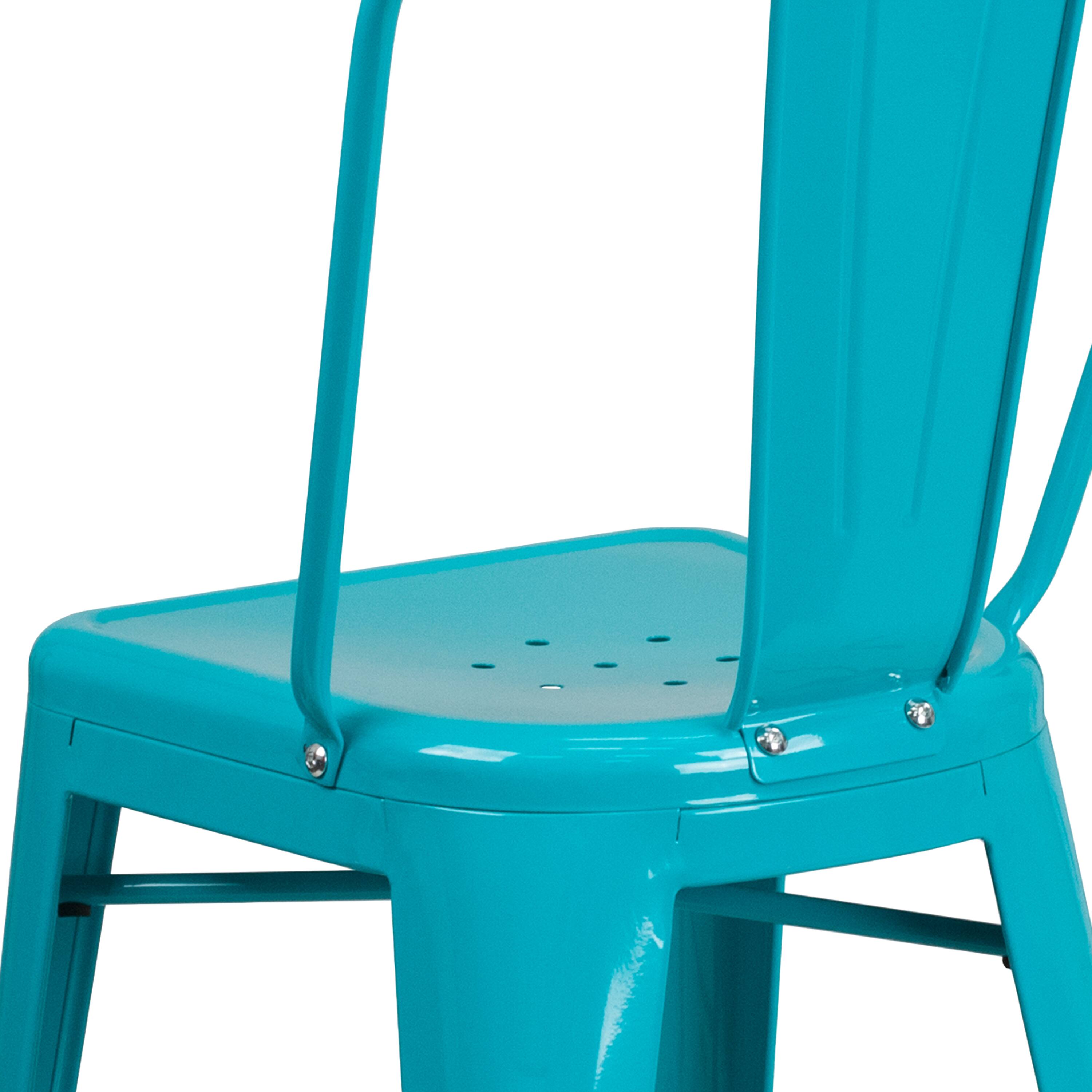 Alt View 10. Emma + Oliver - Commercial Grade 4 Pack 24" High Metal Indoor-Outdoor Counter Height Stool with Back - Crystal Teal-Blue.