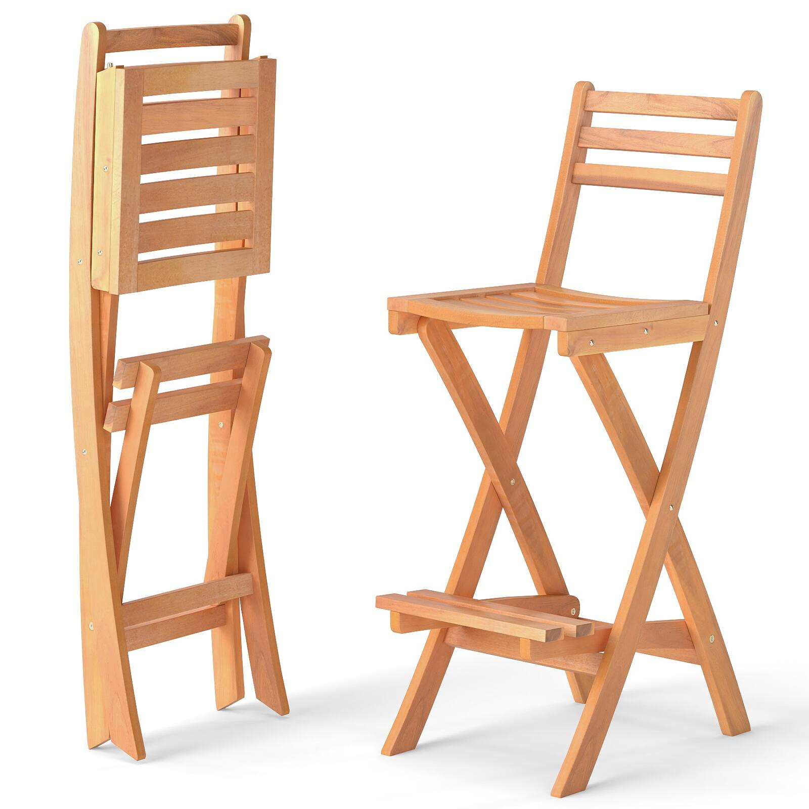 Alt View 9. Gymax - Gymax Outdoor Folding Bar Stools Set of 4 w/Backrest Footrest Wooden Barstools Natural - Yellow.