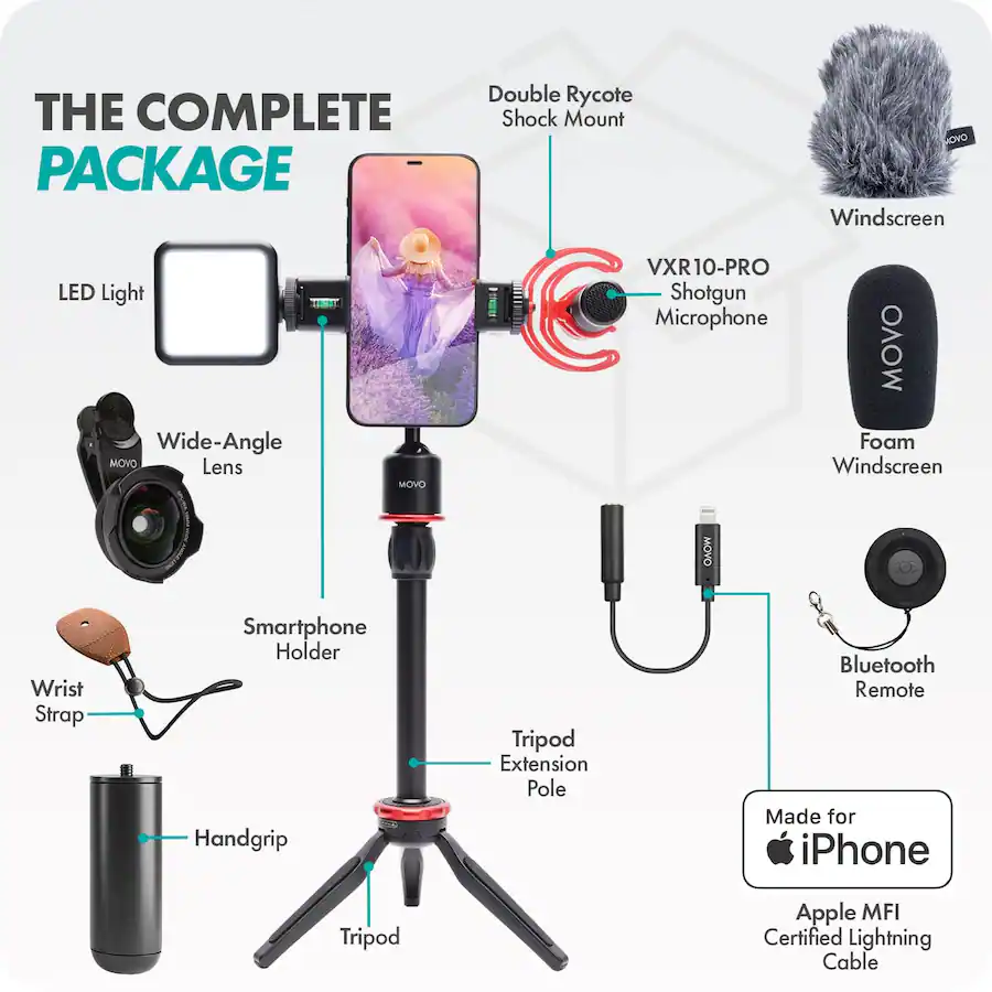 MOVO iVlog1 Vlogging Kit for iPhone YouTube Starter Kit with Shotgun ...