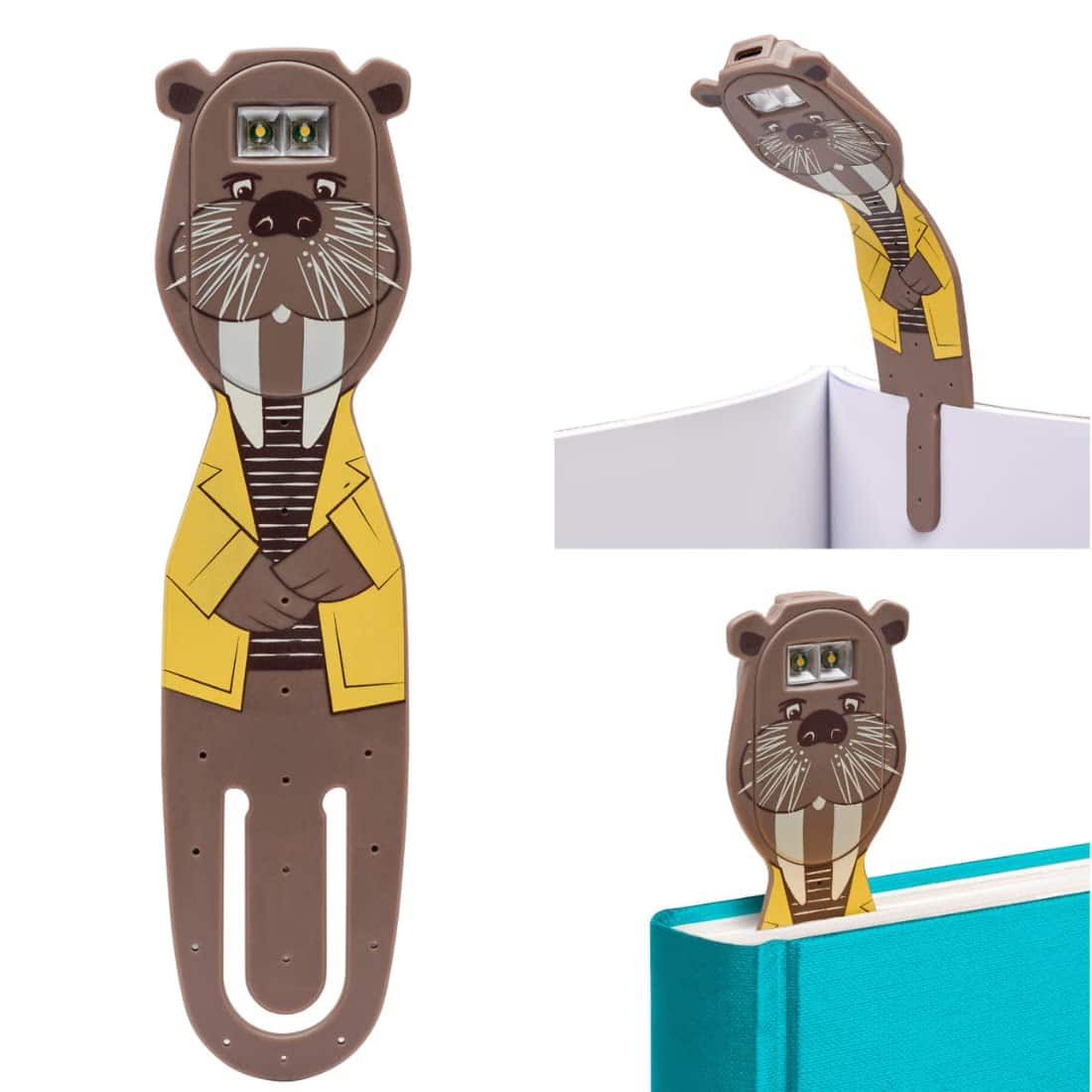 MAGICAL RUBS - Bookmark Reading Lights Dog 2in1 Clip On Light In Bed Rechargeable Travel Cute 20 Lumen Led - Walrus