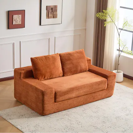 Front. Meqiodas - Loveseat Sofa, Comfortable Deep Seat Sofa Bed, Modern Corduroy Couch for Living Room Bedroom, No Assembly Required - Orange.