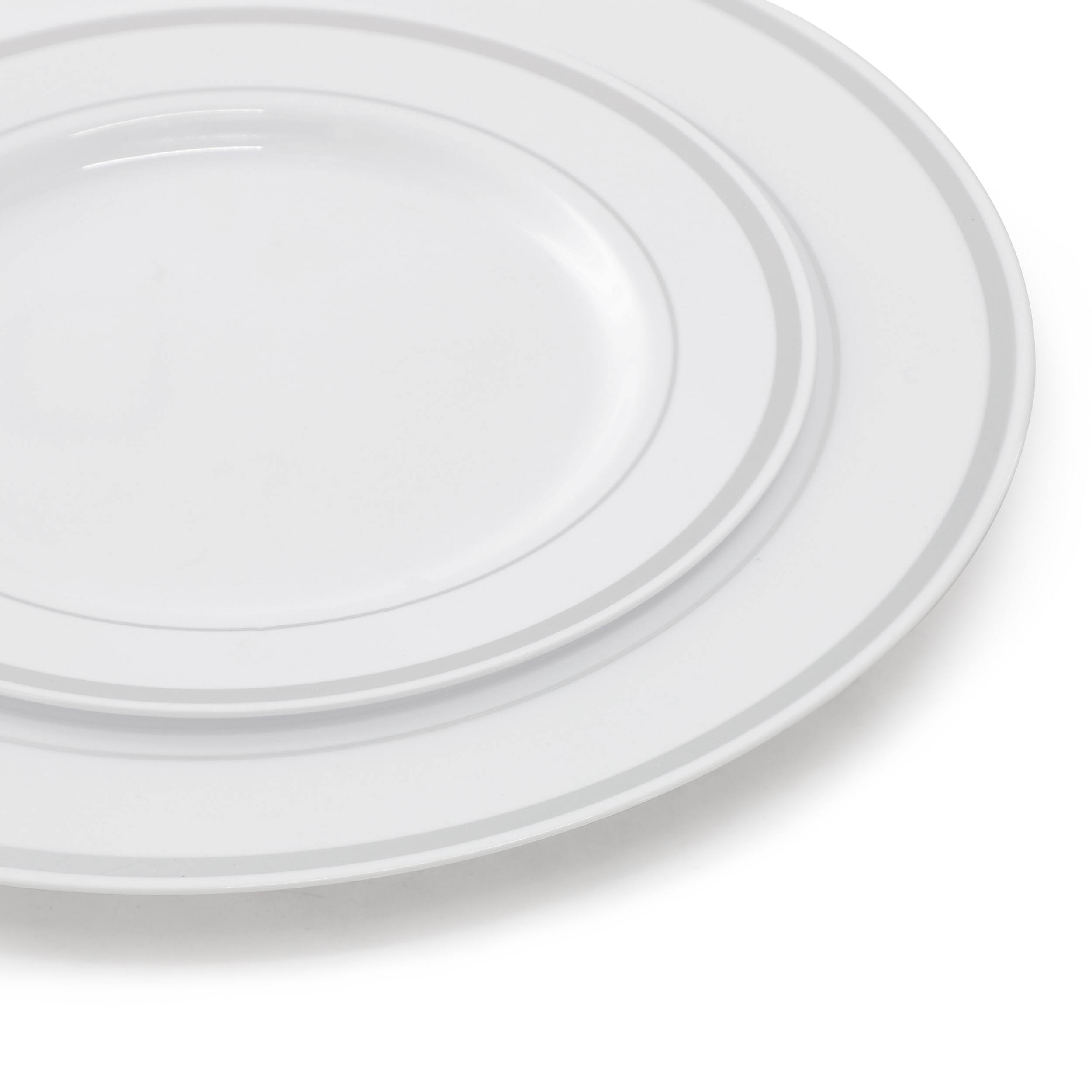 Alt View 5. Elama - Elama 600 Piece Disposable Plastic Dinnerware Party Set for 100 Guests in White with Silver Trim - White.
