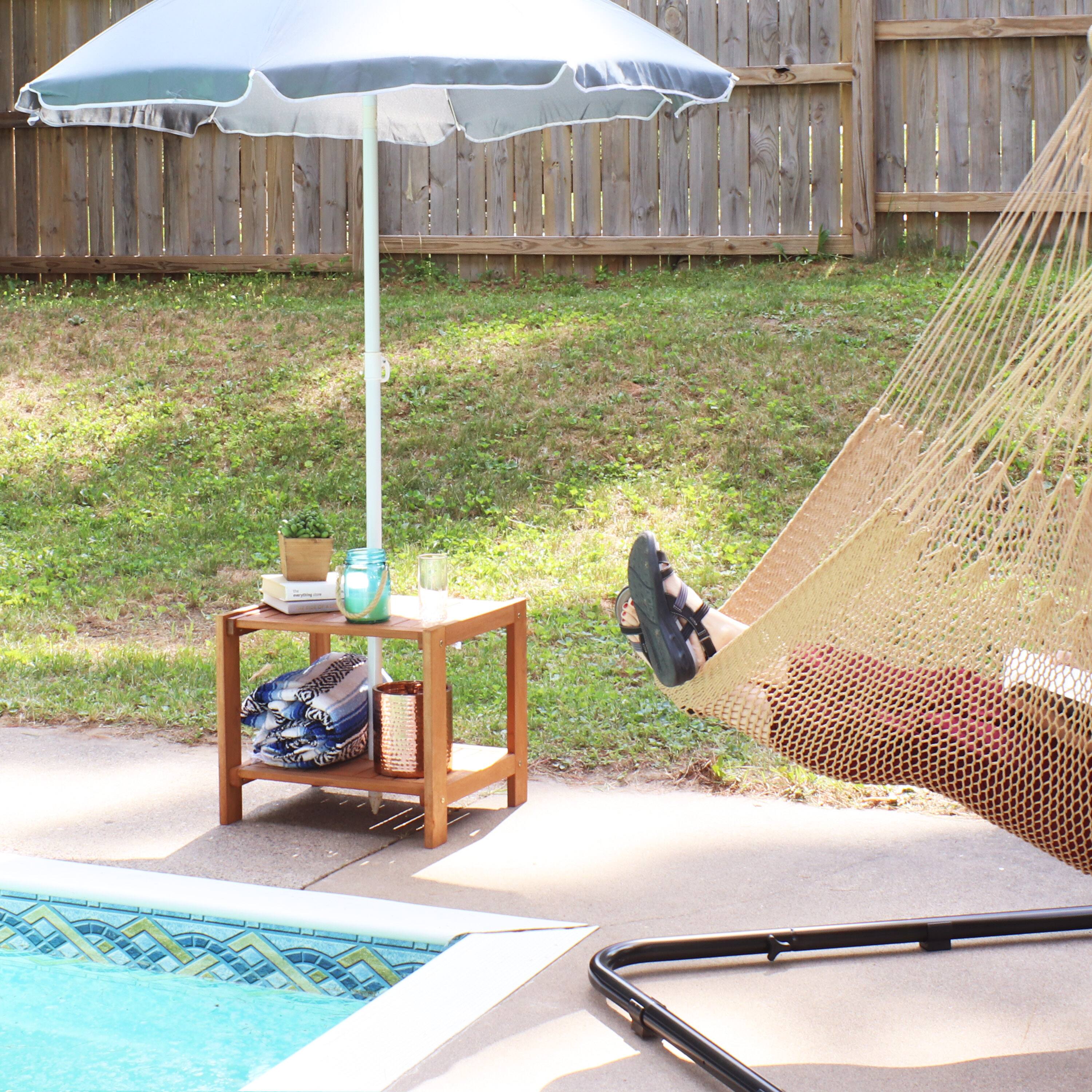 Alt View 5. Sunnydaze - 20.5 in Meranti Wood Square Patio Side Table with Umbrella Hole - Brown.
