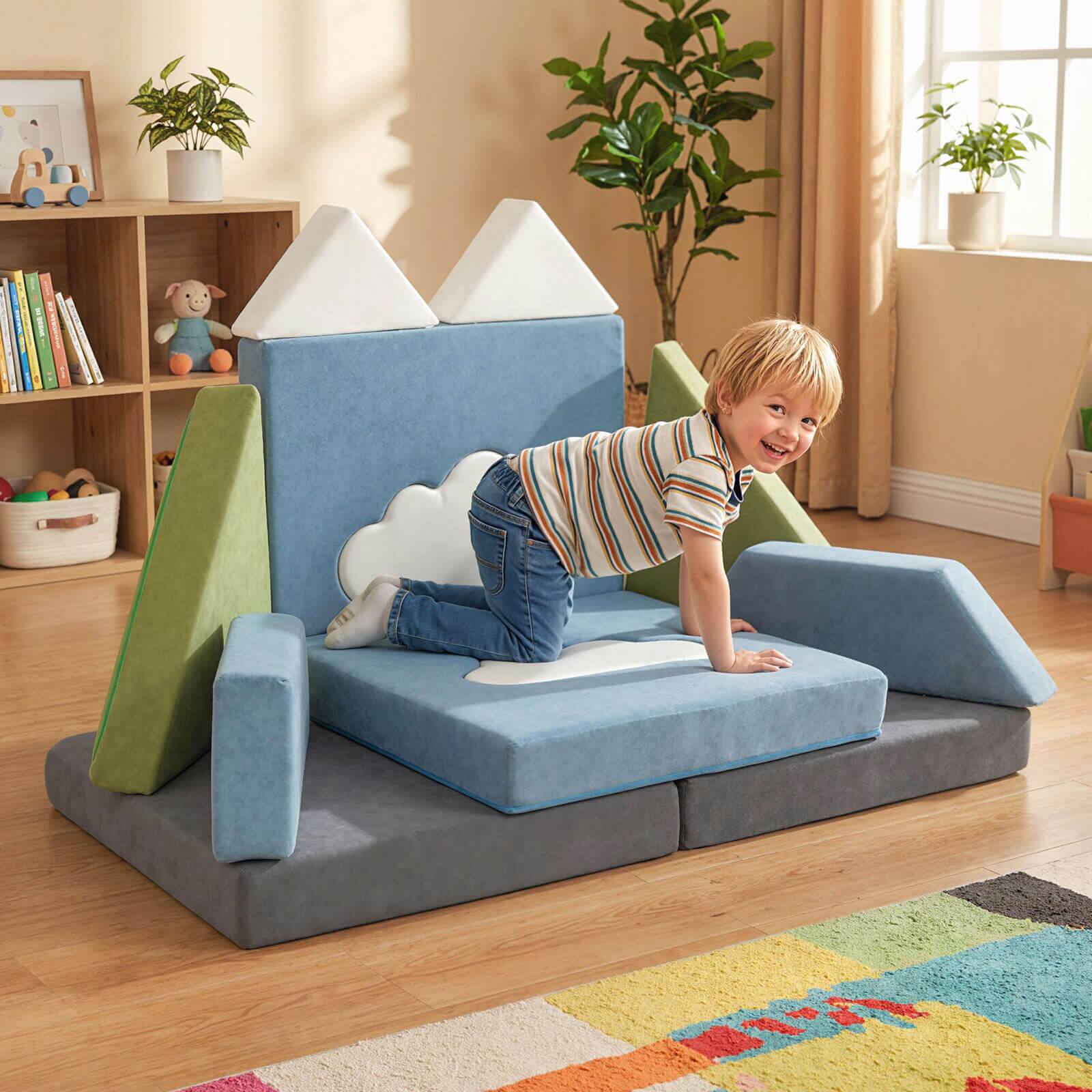 Alt View 3. Costway - Costway 12 PCS Modular Kids Play Couch, Snow Mountain Theme Toddler Foam Building Fort Snow Mountain - Multicolour.