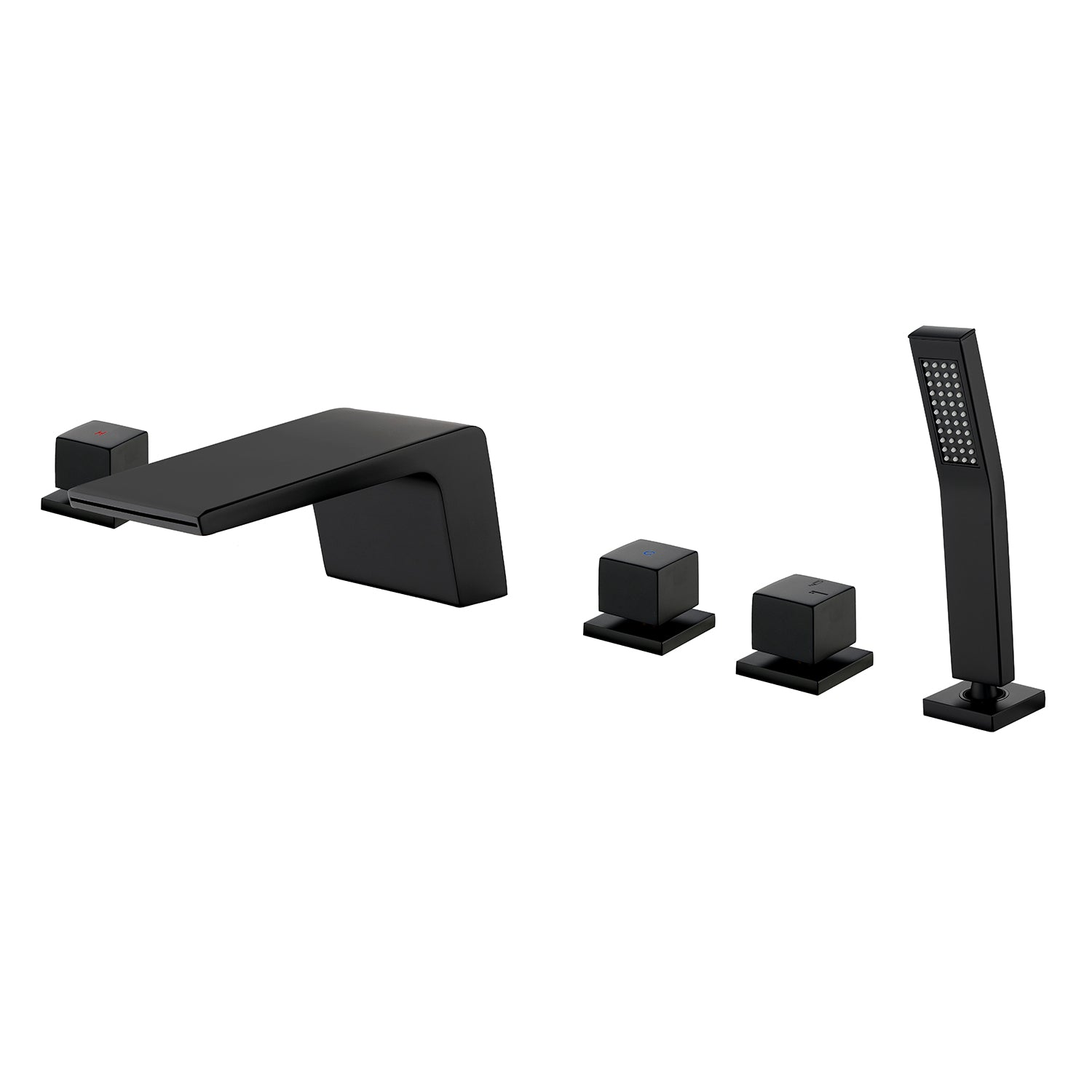 Alt View 1. Boyel Living - 4.72 in.W Black Sloped Bathtub Hot and Cold Water Faucet with Handheld Shower and Waterfall Outlet 5-Hole - Matte Black.
