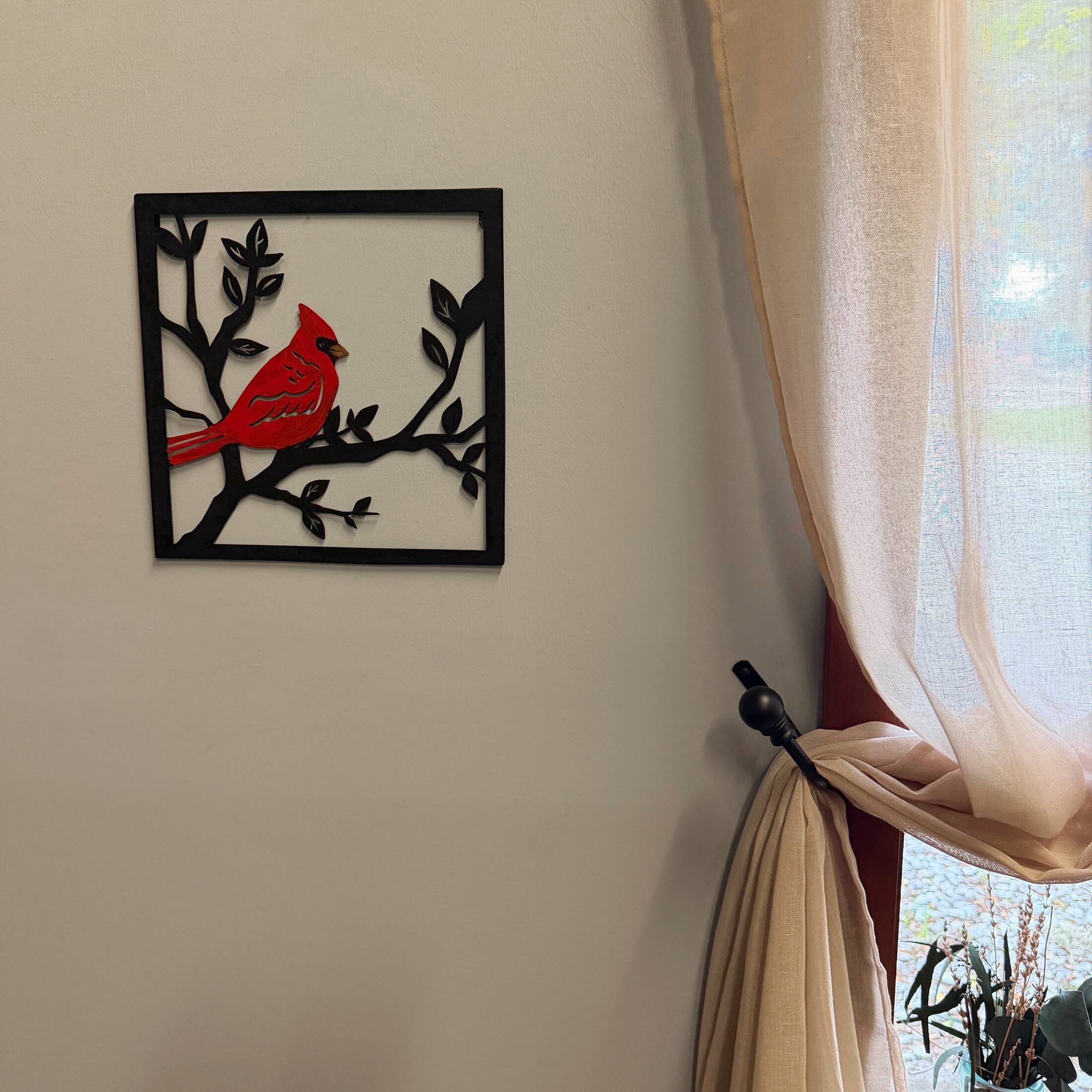 Alt View 4. Mayrich Company - Set of 3 Metal Cardinal Wall Plaques Red Bird Branch Decor 11.25 Inches - Red.