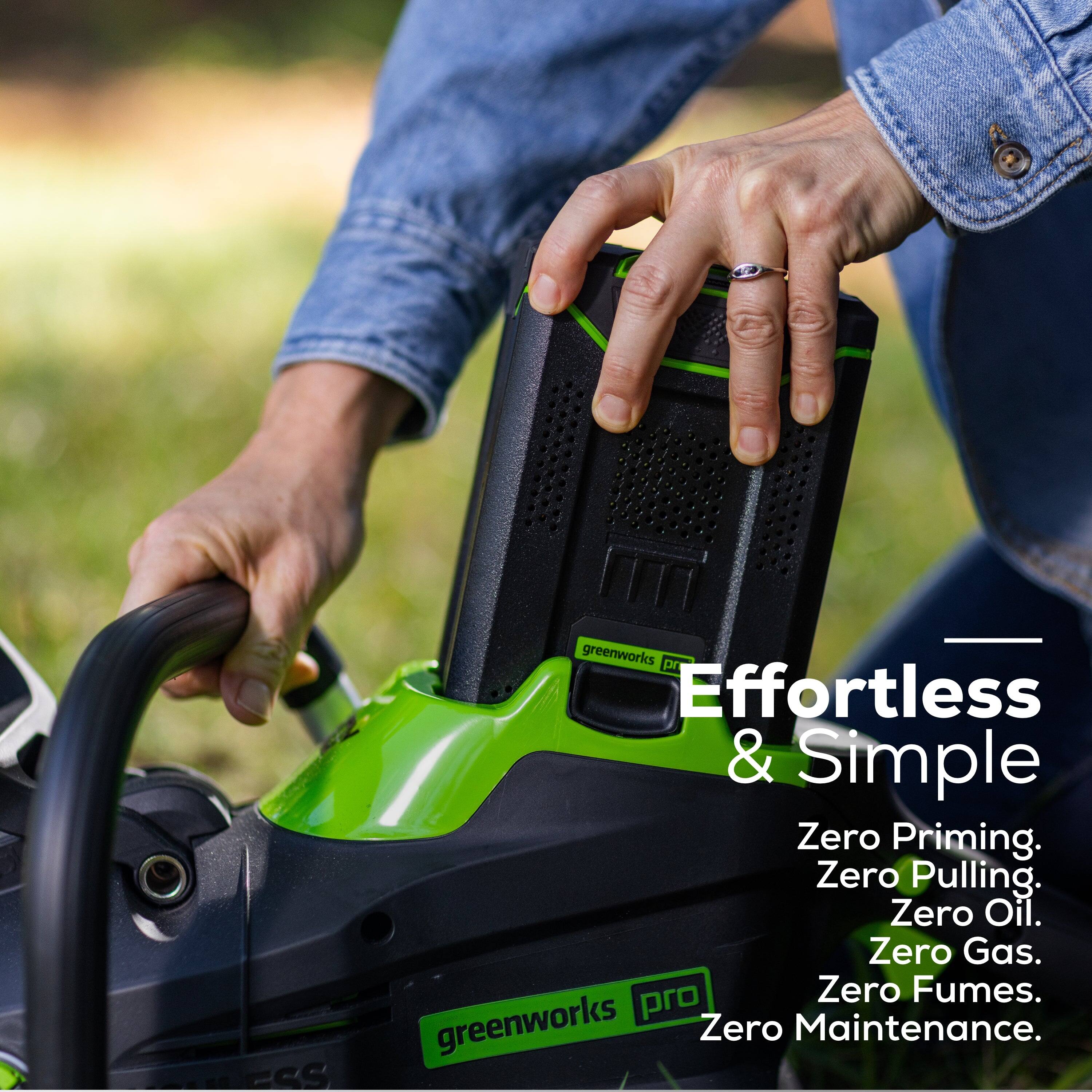 Effortless & Simple  
Zero Priming.  
Zero Pulling.  
Zero Oil.  
Zero Gas.  
Zero Fumes.  
Zero Maintenance.