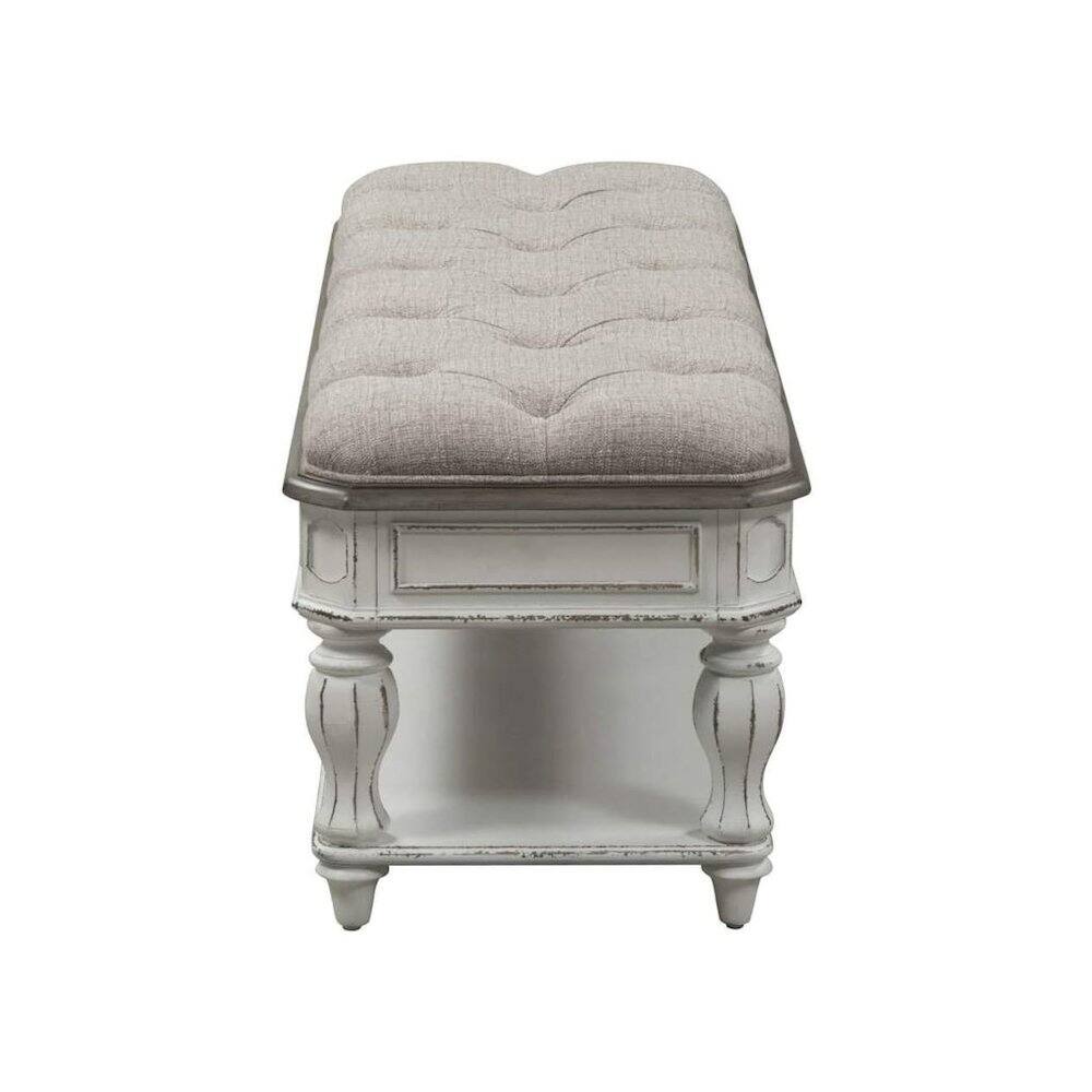 Back. Starlight Canyon Home - White Antique Bedroom Bench With Storage Shelf, End of Bed Accent Seat - White.