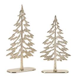 BreeBe - Metal Tree with Wood Base (Set of 2) - Gold