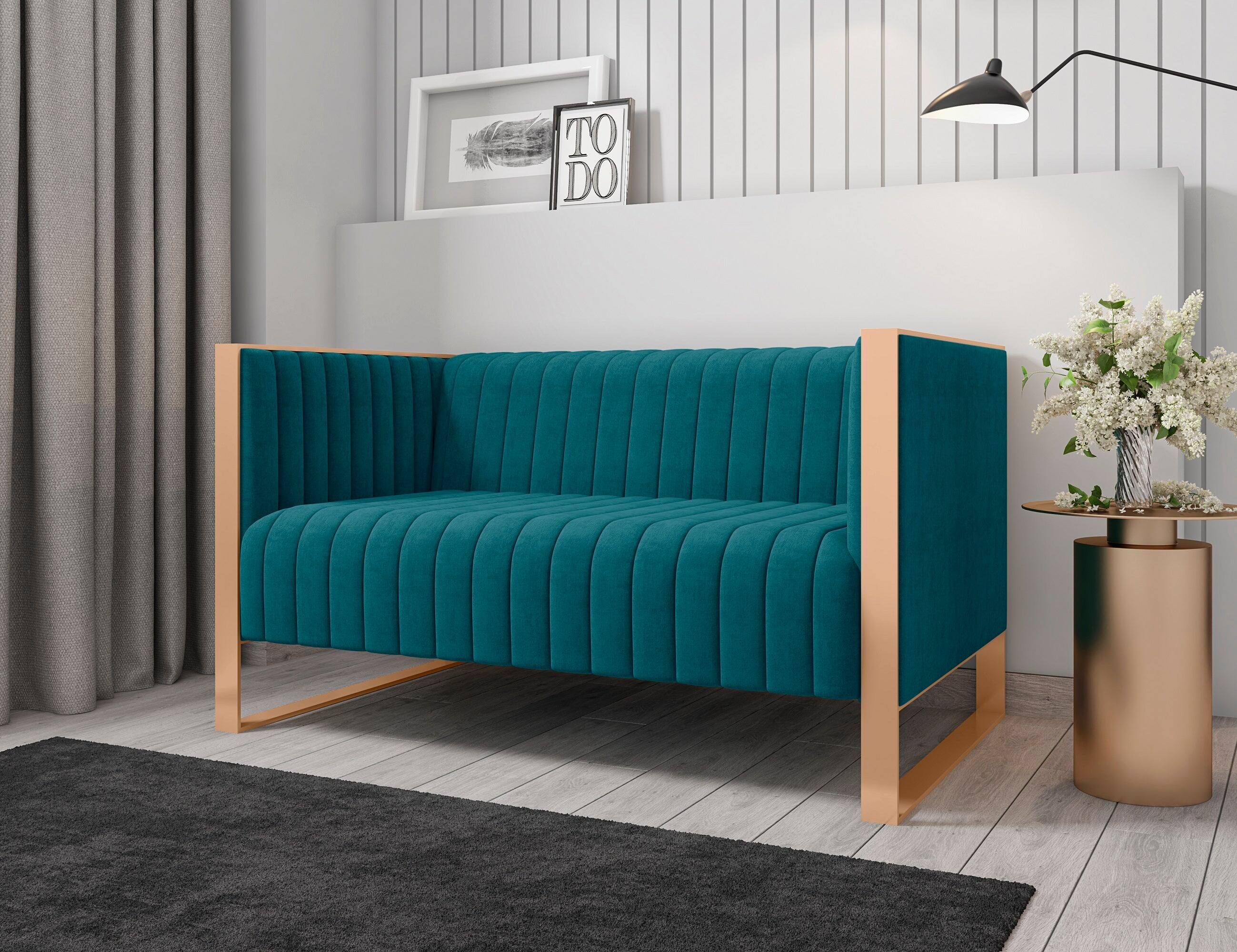 Angle. Manhattan Comfort - Trillium Mid-Century Modern 57" Velvet Loveseat - Teal.
