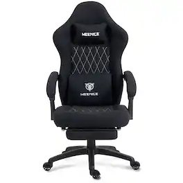 Dowinx - High Back Gaming Chair Fabric with Pocket Spring Cushion, Ergonomic Video Game Chair with Massage Lumbar Support - Black