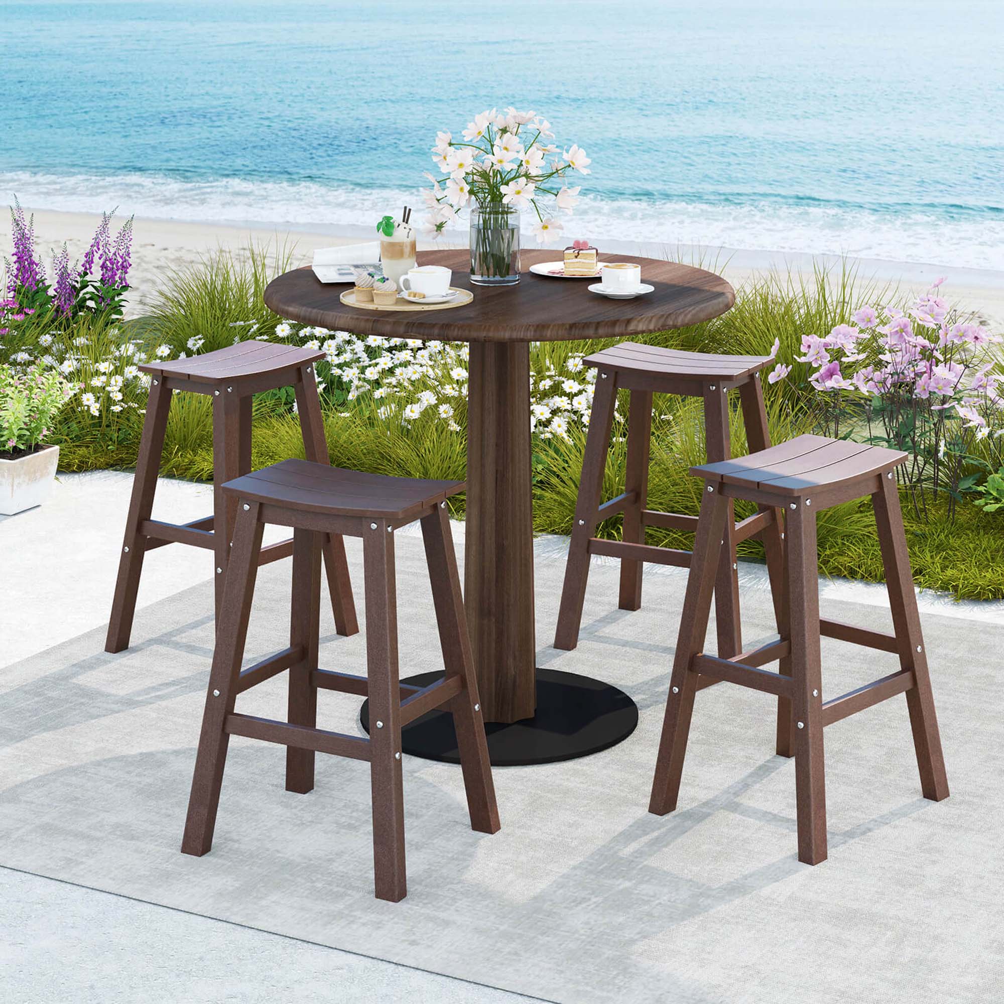 Alt View 4. Costway - Costway 29" Patio Bar Stool Set of 2 with Curved Seat & Footrests for Backyard Outdoor - Brown.