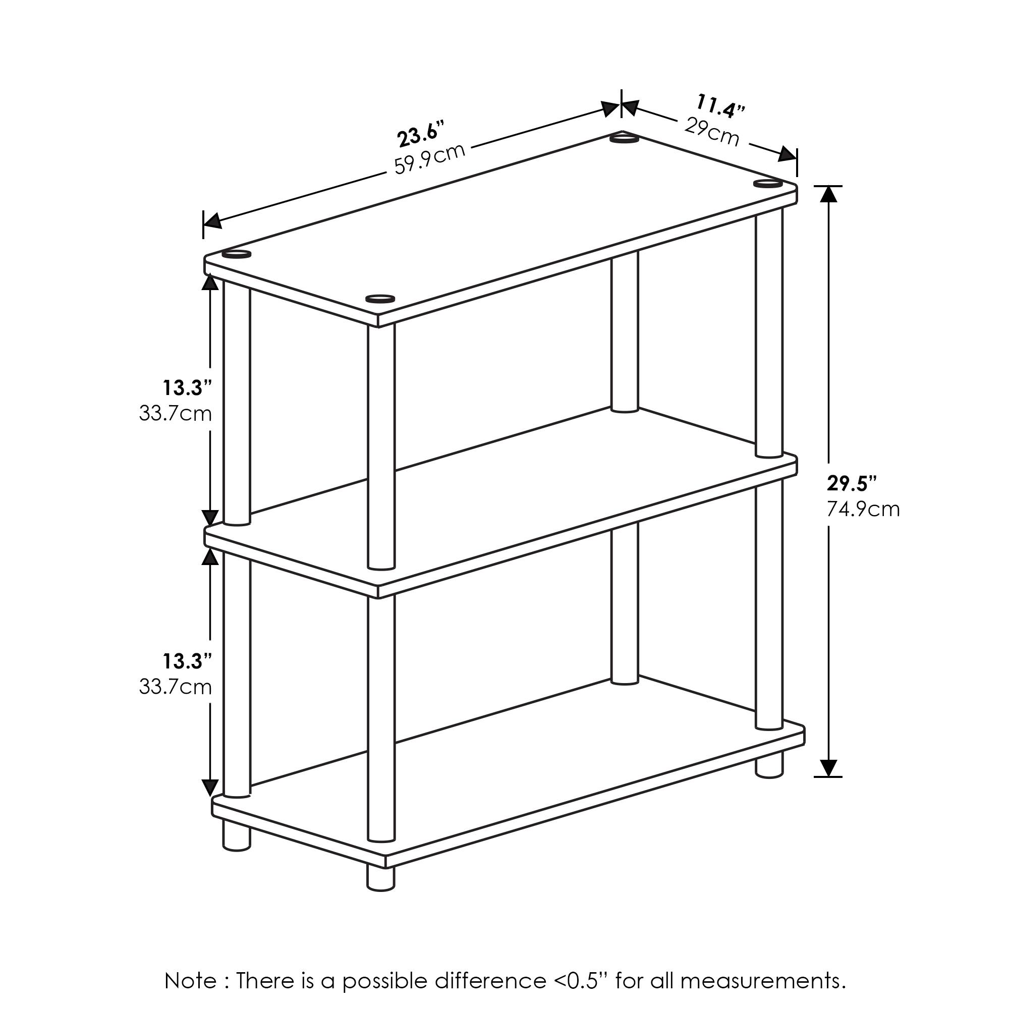 23.6" 59.9cm  
11.4" 29cm  
13.3" 33.7cm  
29.5" 74.9cm  
13.3" 33.7cm  

Note: There is a possible difference <0.5" for all measurements.