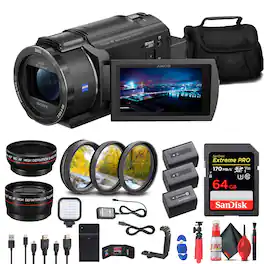Sony - FDR-AX43 UHD 4K Handycam Camcorder + 64GB Memory Card + 2 x NP-FV70 + More (International Version) - Black