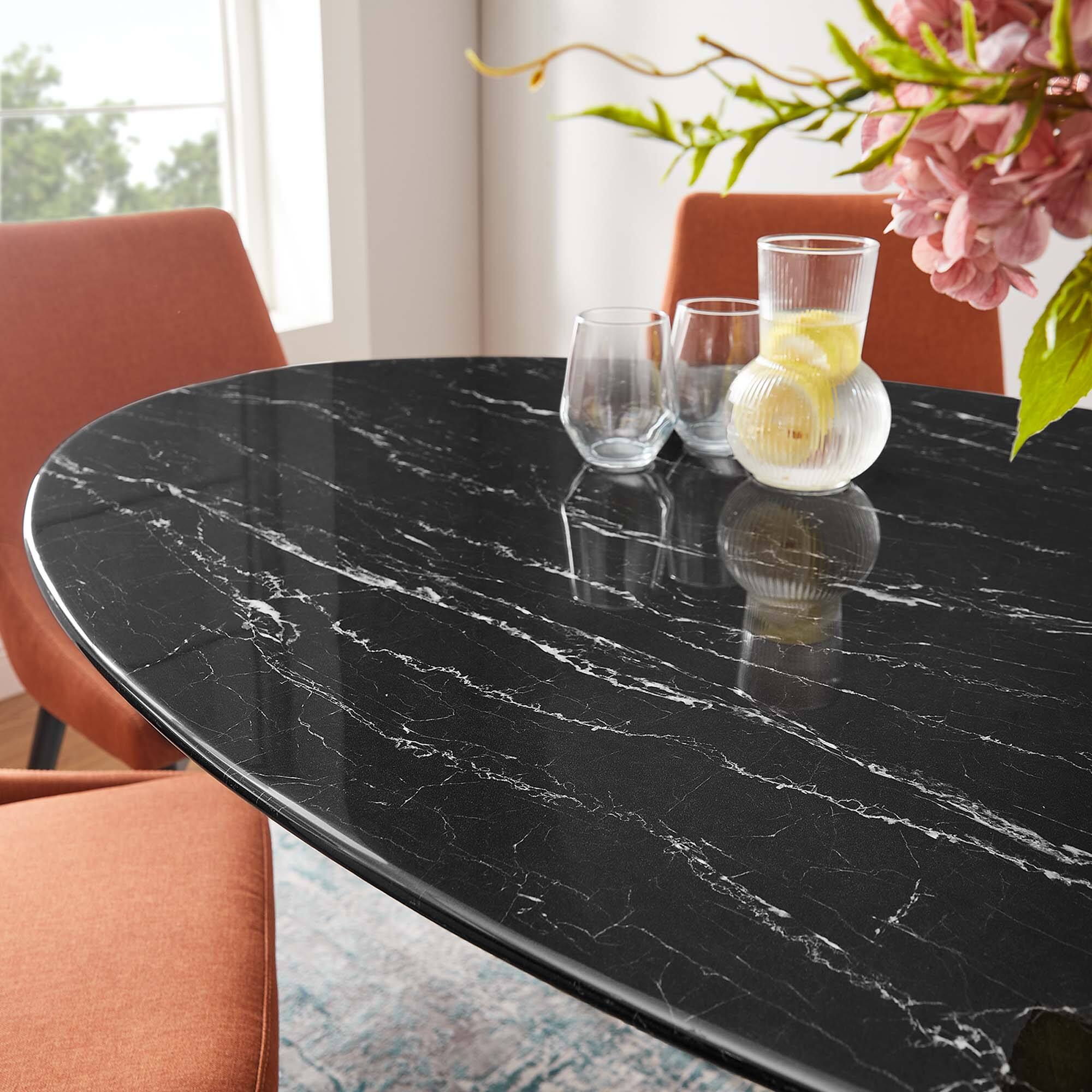 Alt View 3. Modway - Lippa 60" Oval Faux Marble Dining Table by Modway - Black Black.