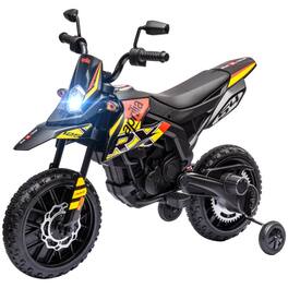 BreeBe - Qaba 12V Kids Aprilia Licensed Electric Motorcycle w/ Training Wheels, Suspension, LED Light, Music, Battery Powered - Yellow