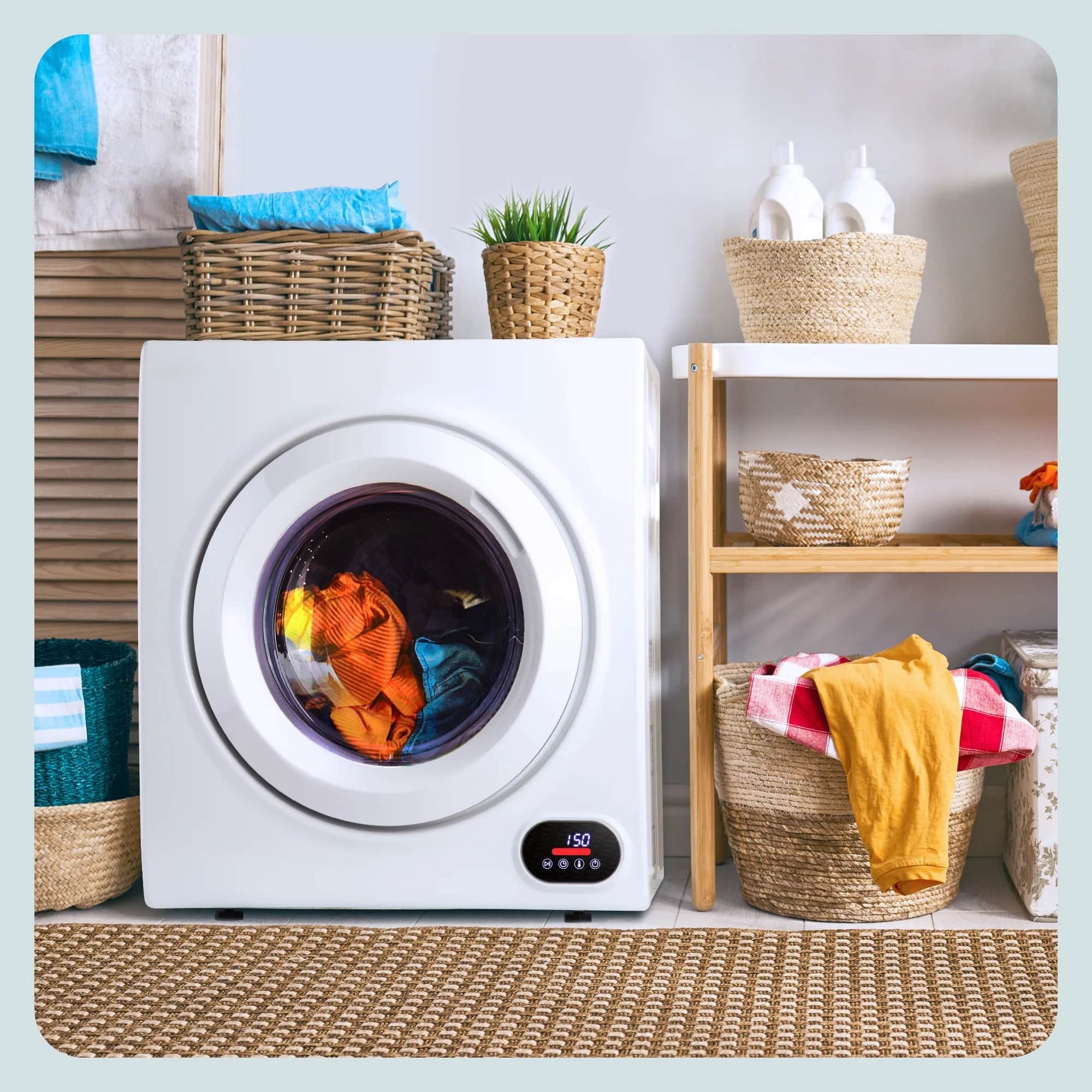 Angle. SIMZLIFE - 3.5 Cu.ft Portable Clothes Dryer - 1500W, LCD Control, Exhaust Duct, 22 in W x 26.5 in H - White.