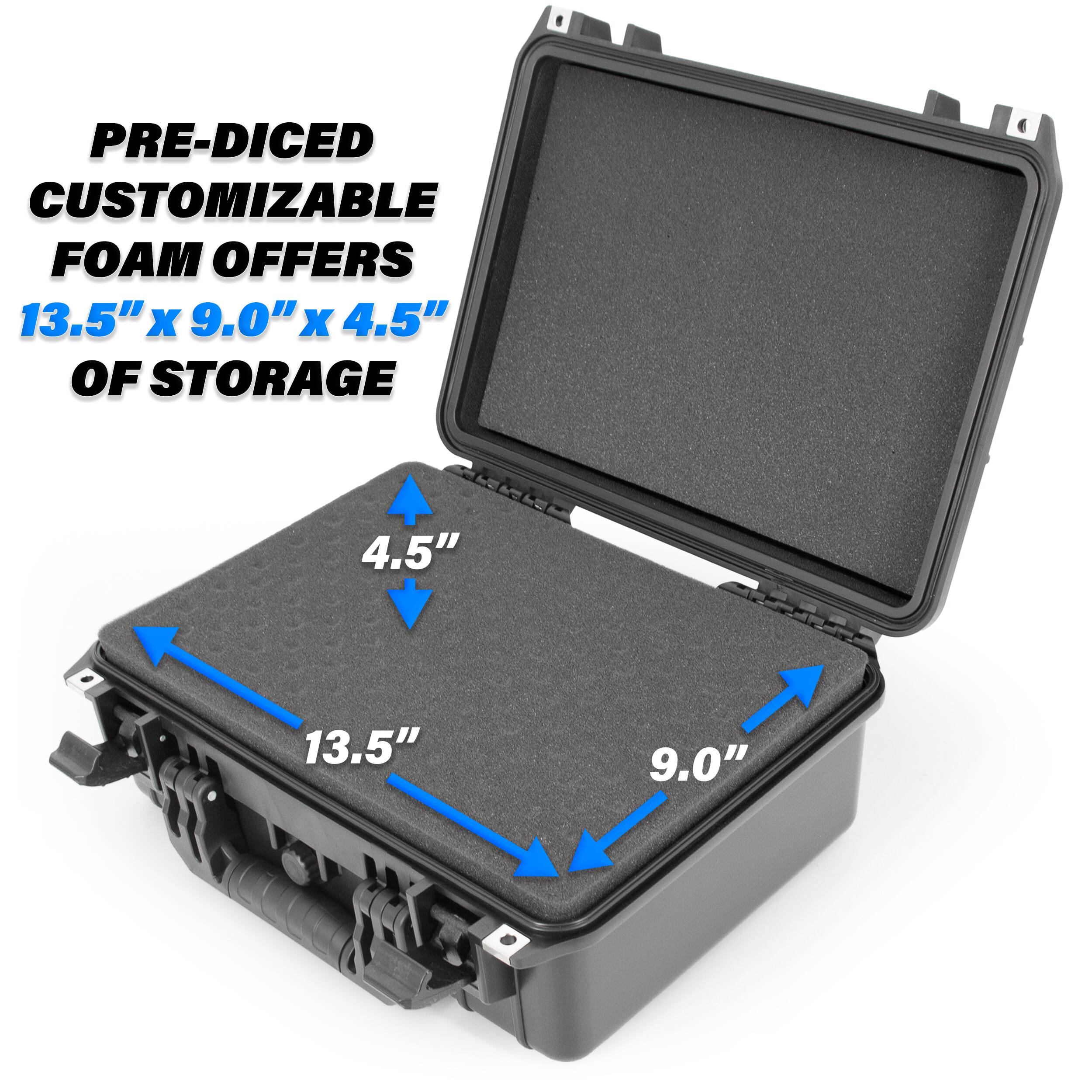 PRE-DICED CUSTOMIZABLE FOAM OFFERS 13.5" X 9.0" X 4.5" OF STORAGE