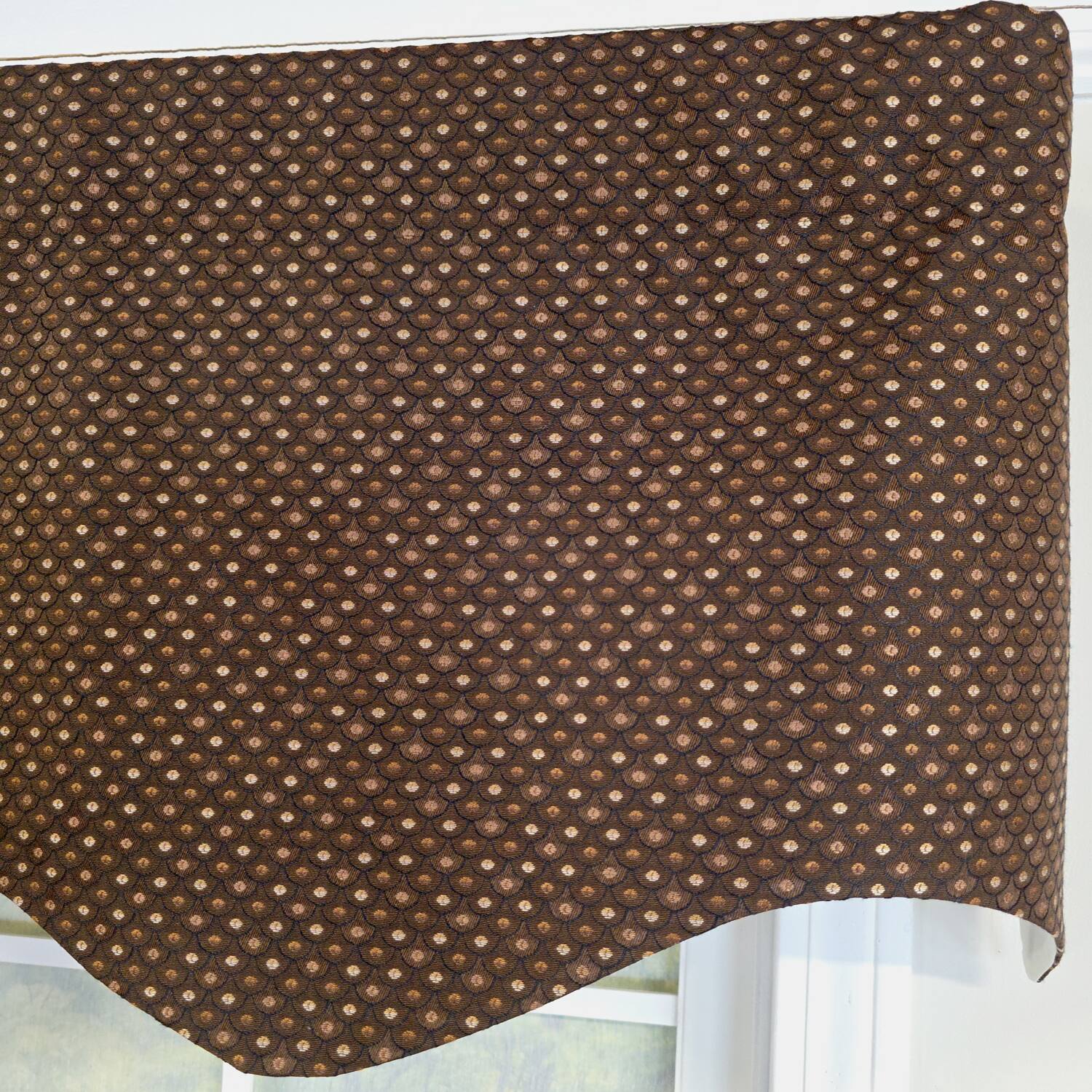 Left. RLF Home - RLF Home 100% Cotton Metz Regal  Fully lined Windows Rod Pocket Valance 50" x 17"  Brown - Brown.