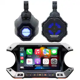 Alpine - I509-WRA-JL Receiver w/ SPV-65RGB-CAN 6.5” Cage-Mounted Universal Weather-Resistant Coaxial RGB LED Speaker Pods - Black/Gray