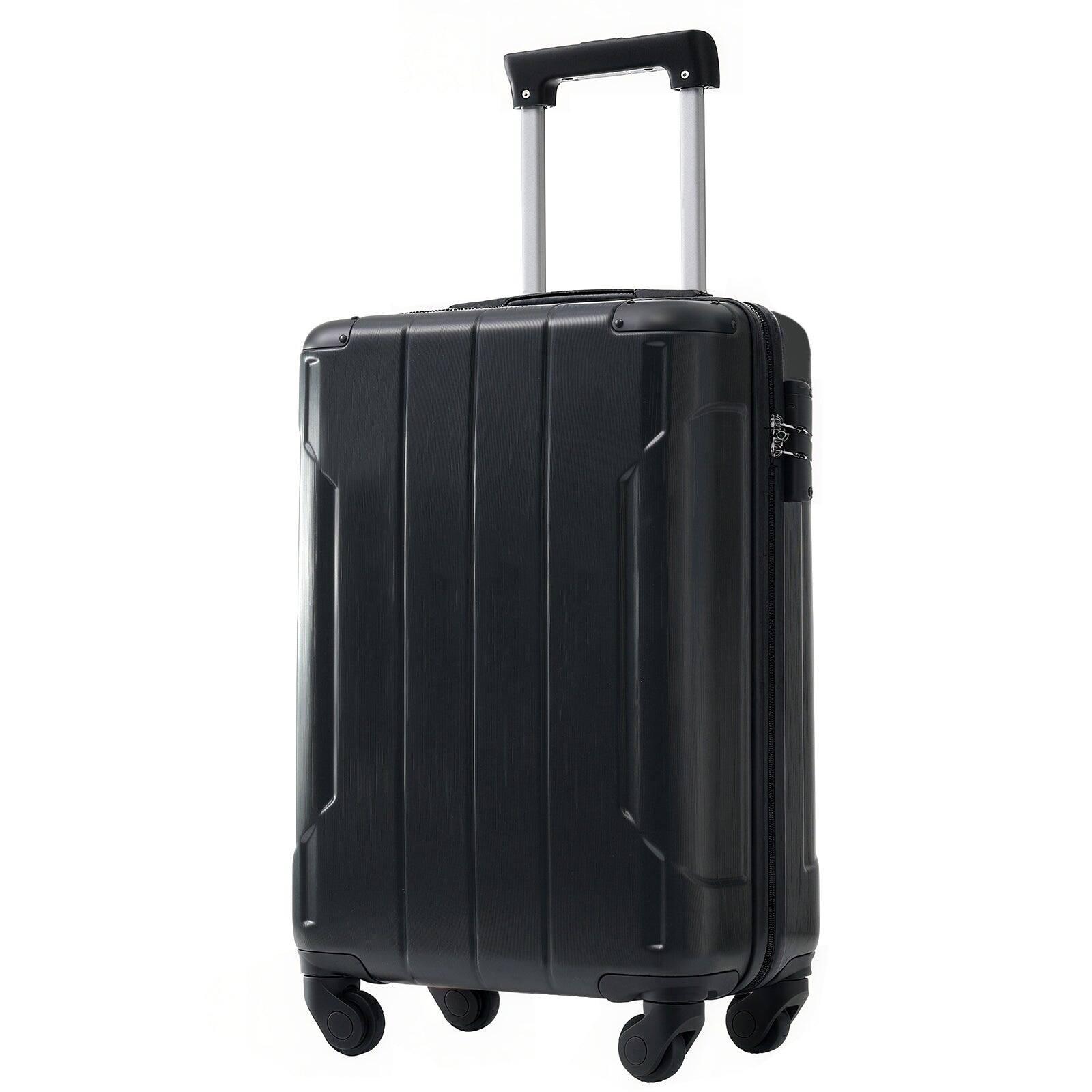 Front. BreeBe - Hardshell Luggage 20" Carry-On, Lightweight Durable ABS Suitcase with Double Spinner Wheels and Built-in TSA Lock Black - Black.